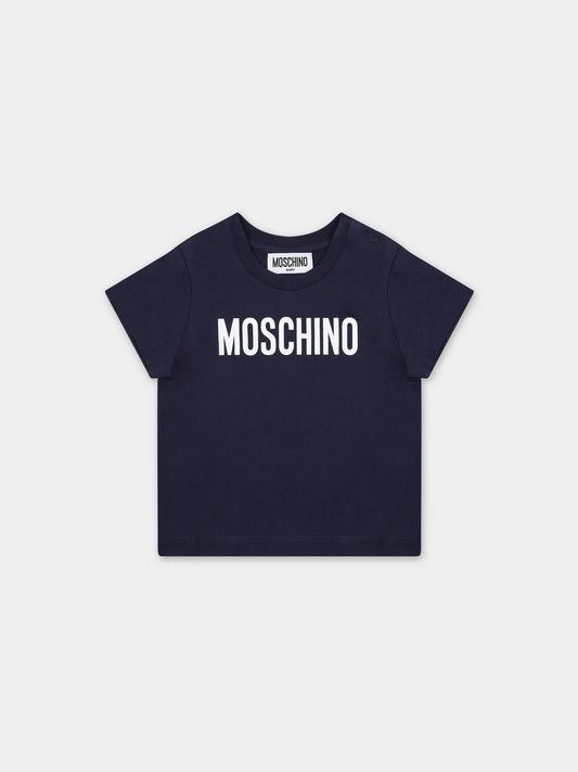 T-shirt blu per neonati con logo,Moschino Kids,MUM03U LAA23 40016