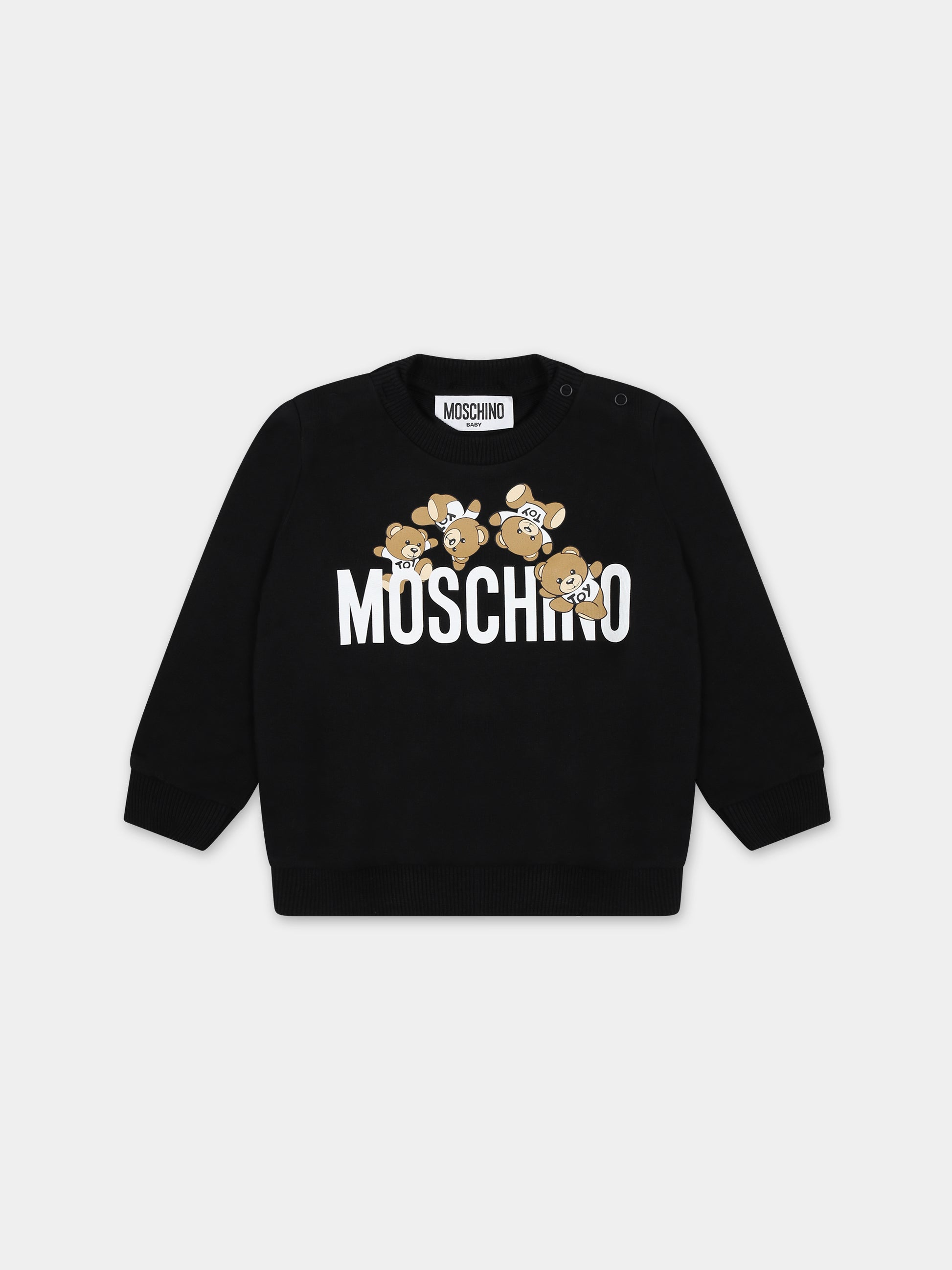 Felpa nera per neonati con Teddy Bears e logo,Moschino Kids,MZF04Q LCA19 60100