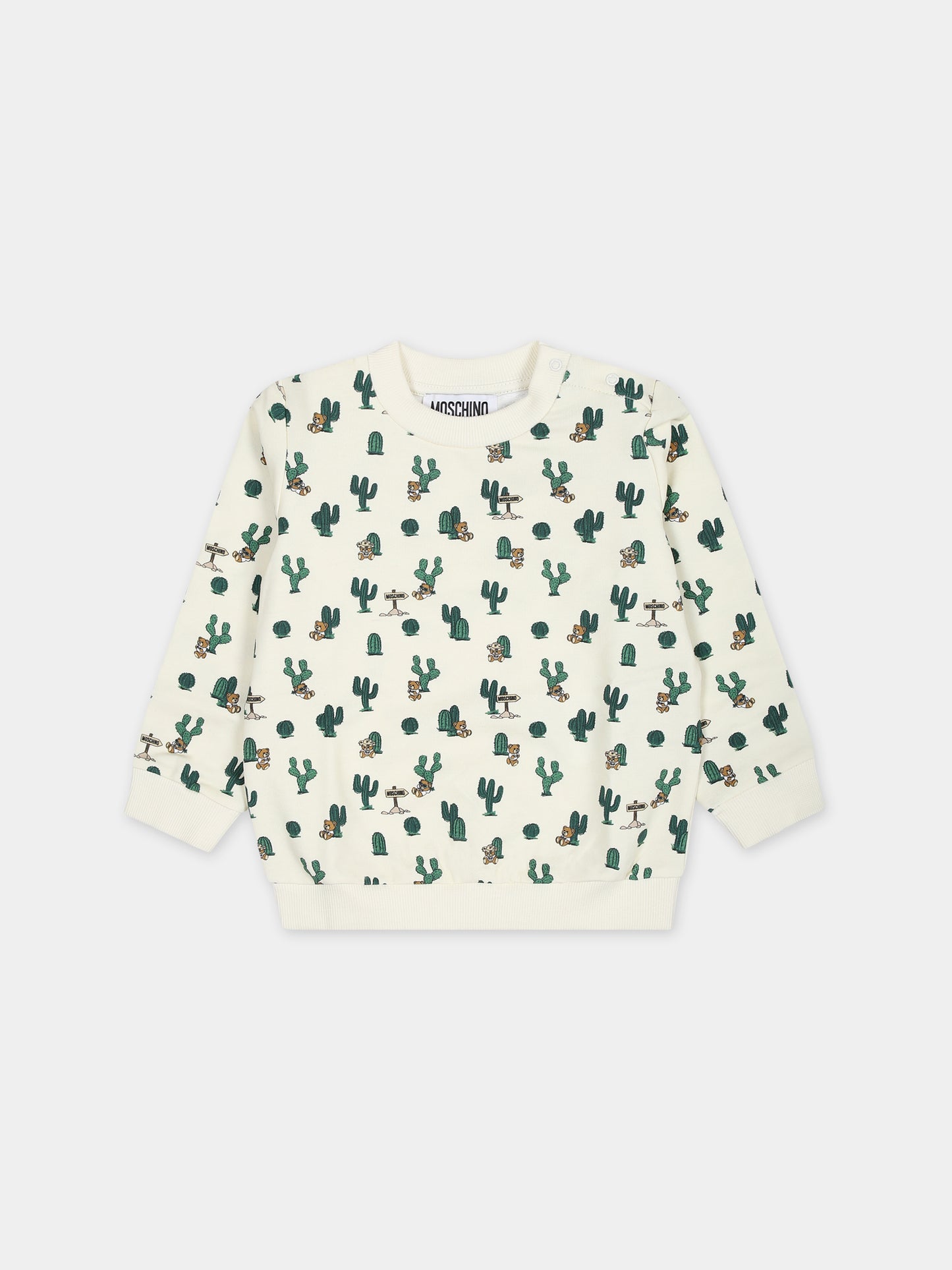 Felpa  avorio per neonato con Teddy Bear e cactus,Moschino Kids,M5F04Q LDB3C 84375