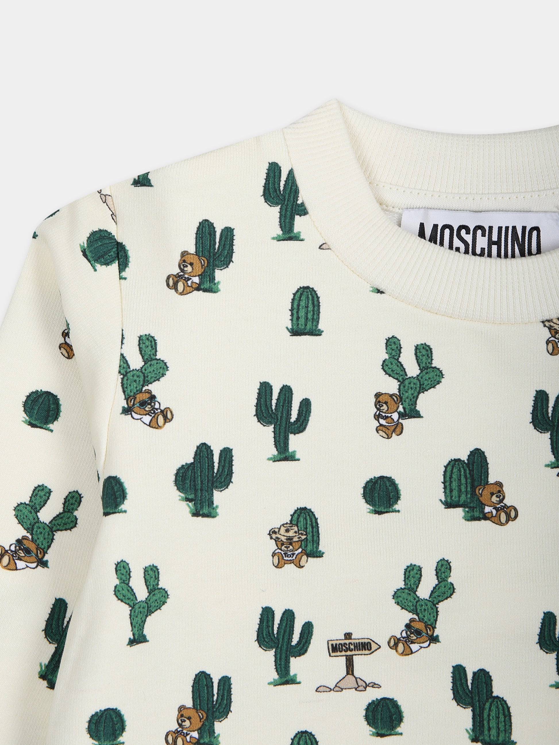 Felpa  avorio per neonato con Teddy Bear e cactus,Moschino Kids,M5F04Q LDB3C 84375