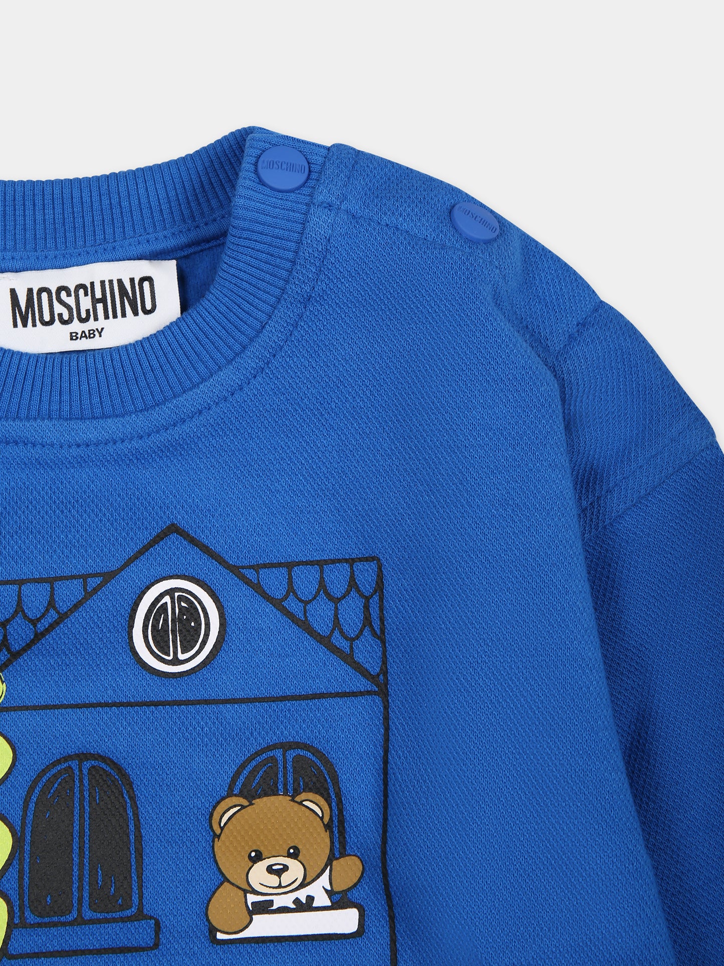 Felpa blu per neonato con Teddy Bears e logo,Moschino Kids,MZF03Q LCA34 40289