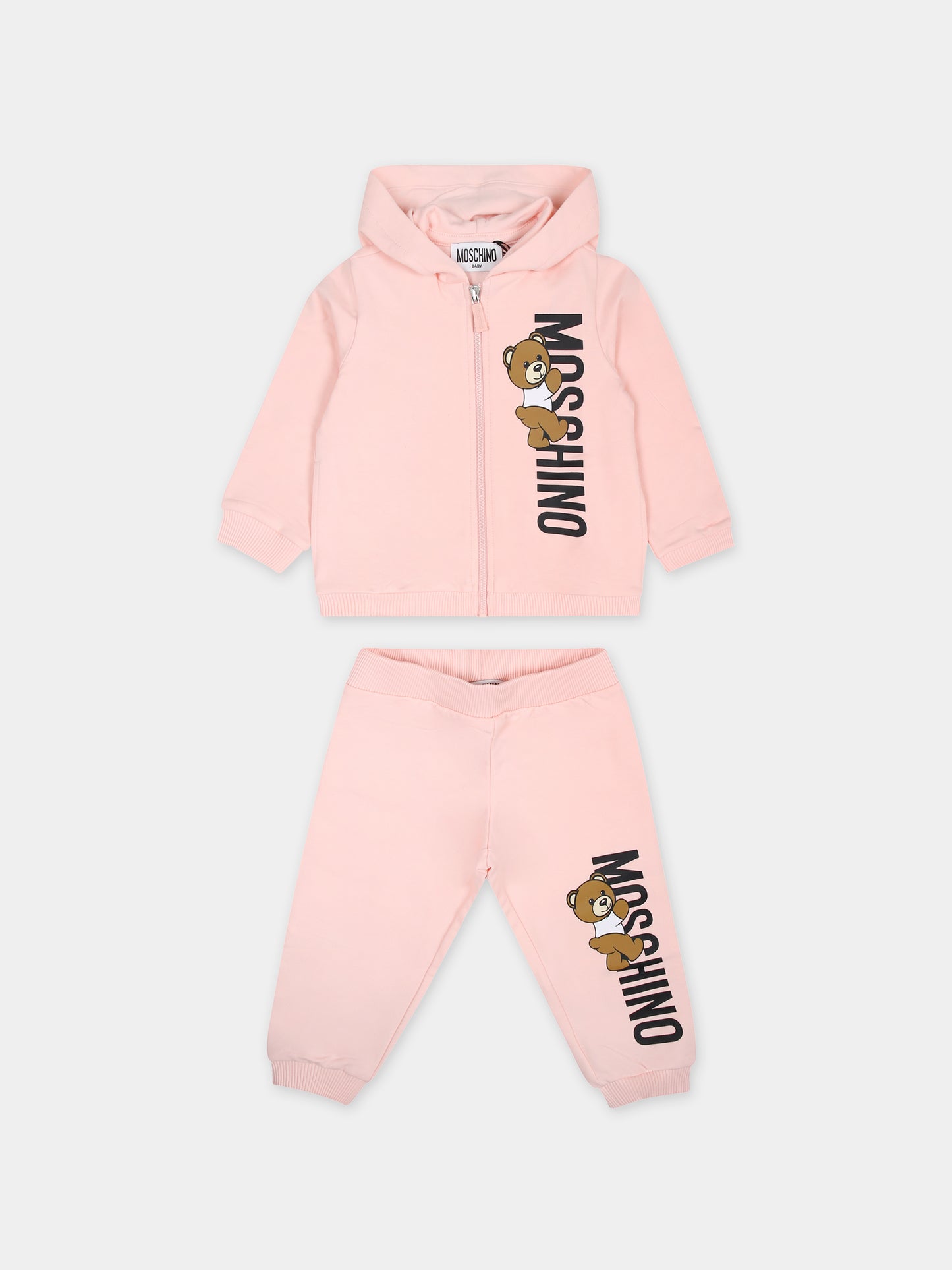 Completo rosa per neonata con Teddy Bear e logo,Moschino Kids,MUK04R LDA27 50209
