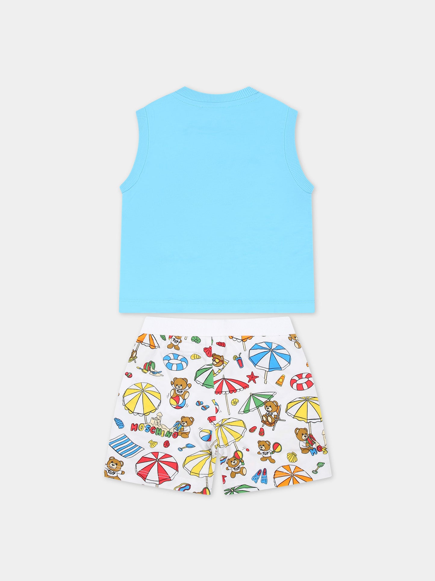 Completo sportivo celeste per neonato con Teddy Bear,Moschino Kids,MNG00L LAA24 40538