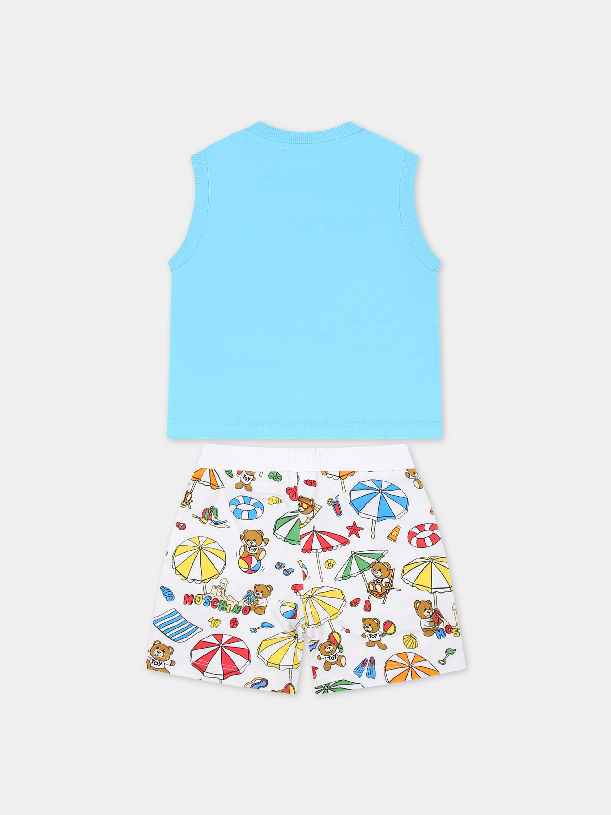 Completo sportivo celeste per neonato con Teddy Bear,Moschino Kids,MNG00L LAA24 40538