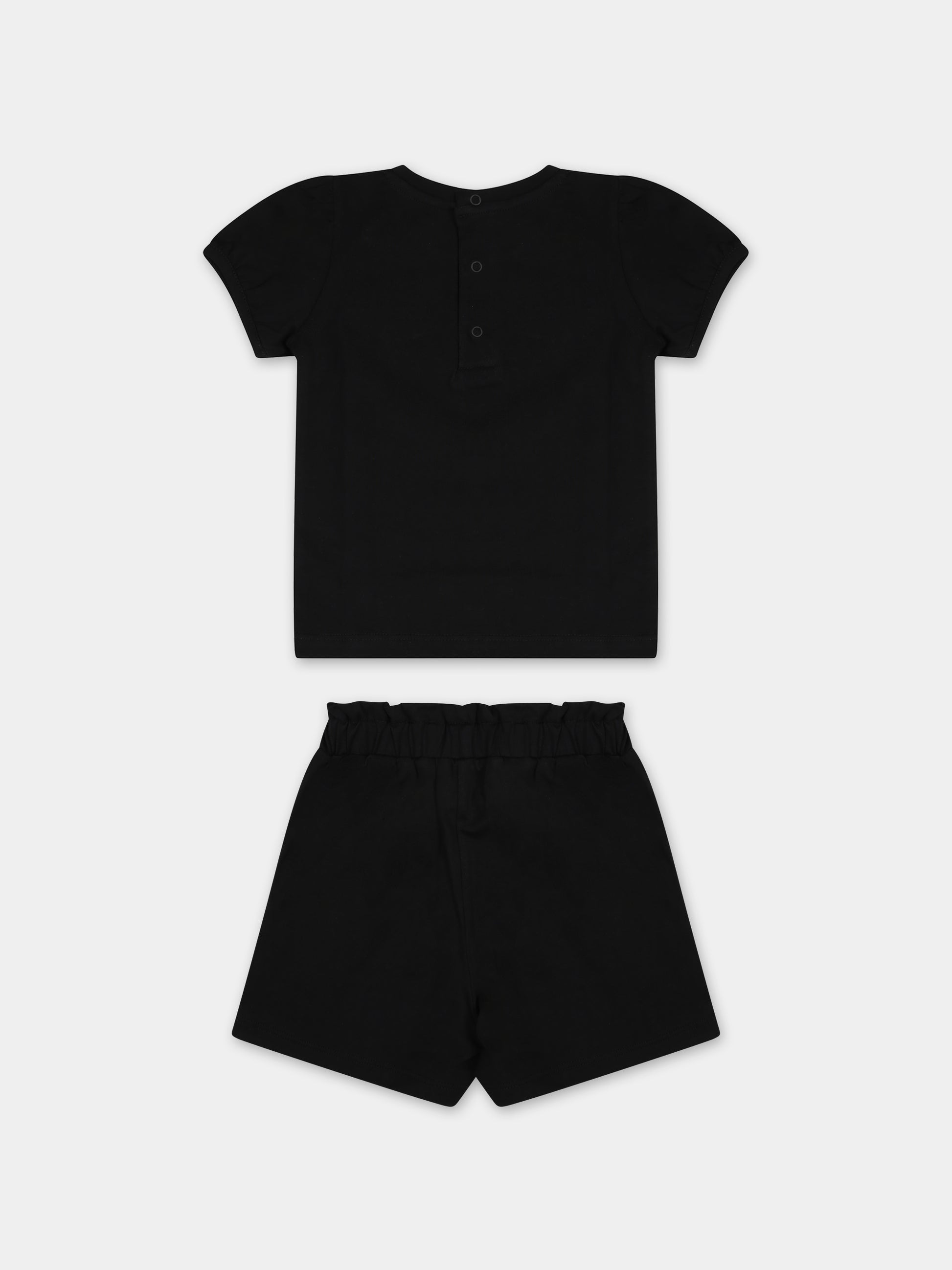 Completo nero per neonata con logo e cuore,Moschino Kids,MDG017 LAA22 60100