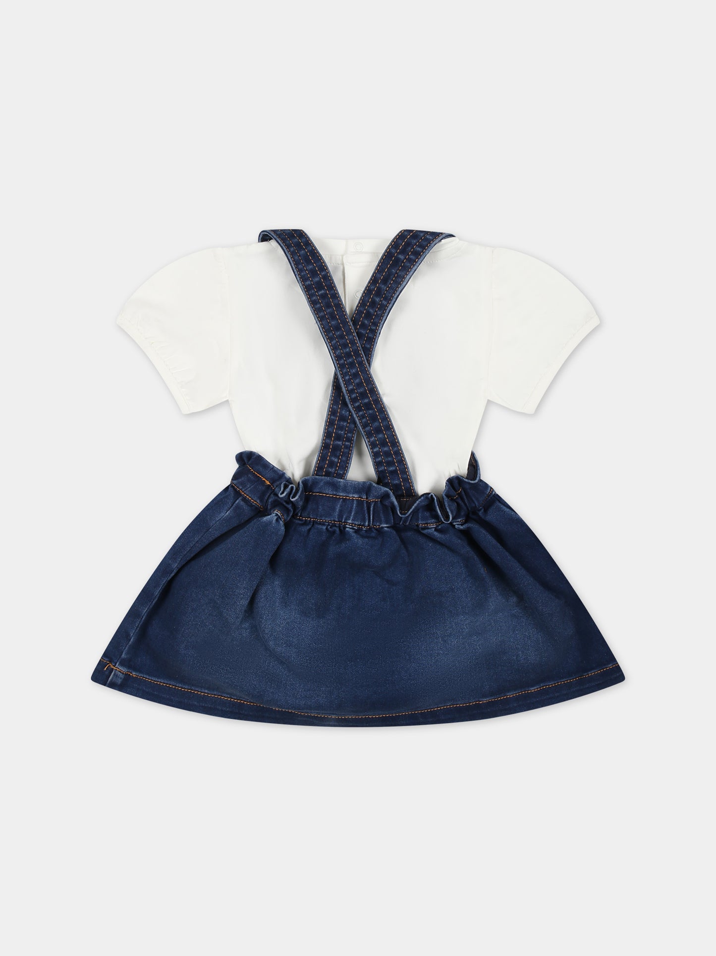 Salopette in denim per neonata con Teddy Bear,Moschino Kids,MDK02Q LXE43 40334