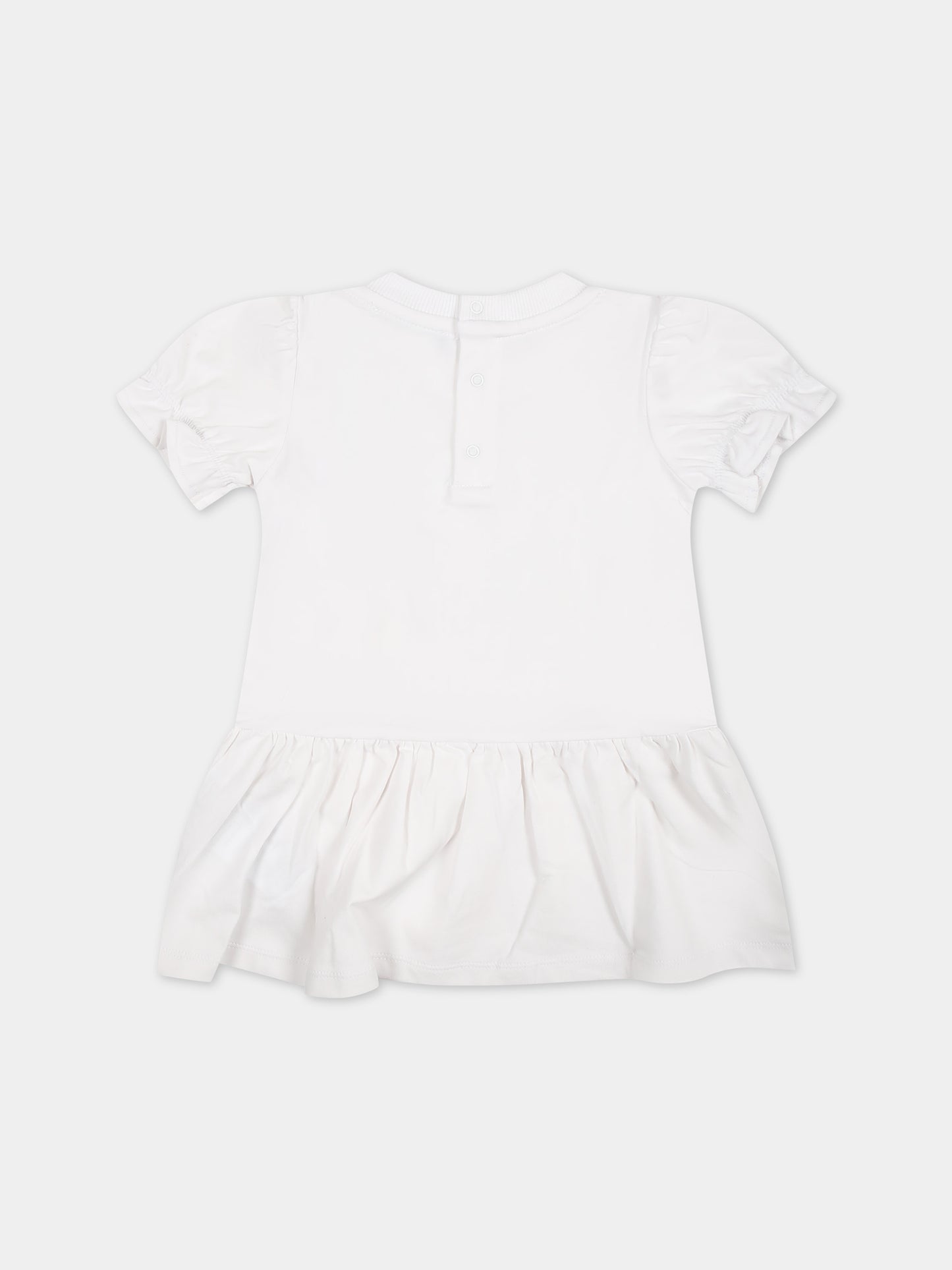 Vestito bianco per neonata con stampa Teddy Bear,Moschino Kids,MDV0B5 LBA10 10101