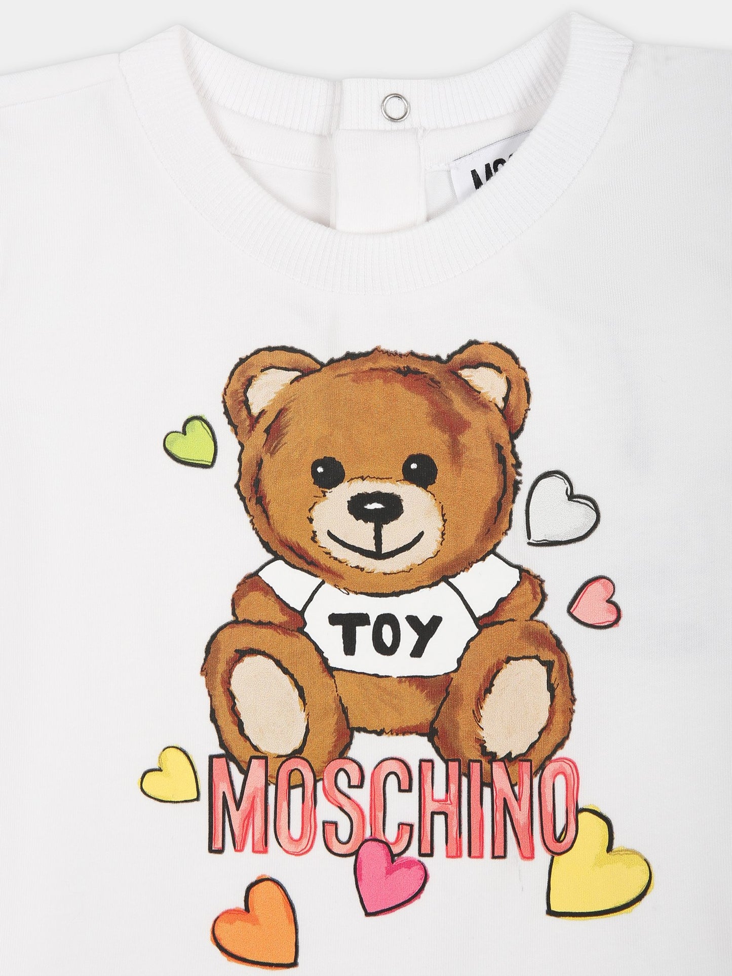 Vestito bianco per neonata con stampa Teddy Bear,Moschino Kids,MDV0B5 LBA10 10101