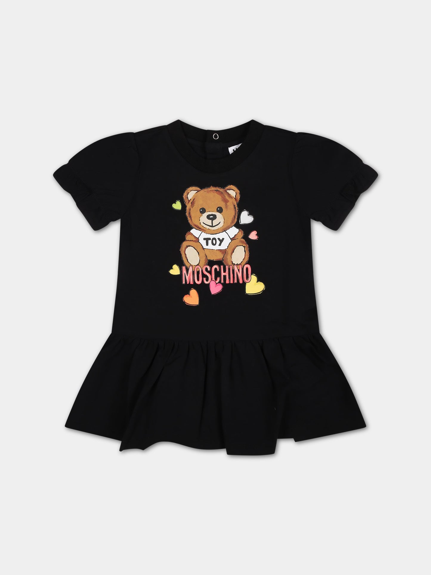 Vestito nero per neonata con stampa Teddy Bear,Moschino Kids,MDV0B5 LBA10 60100