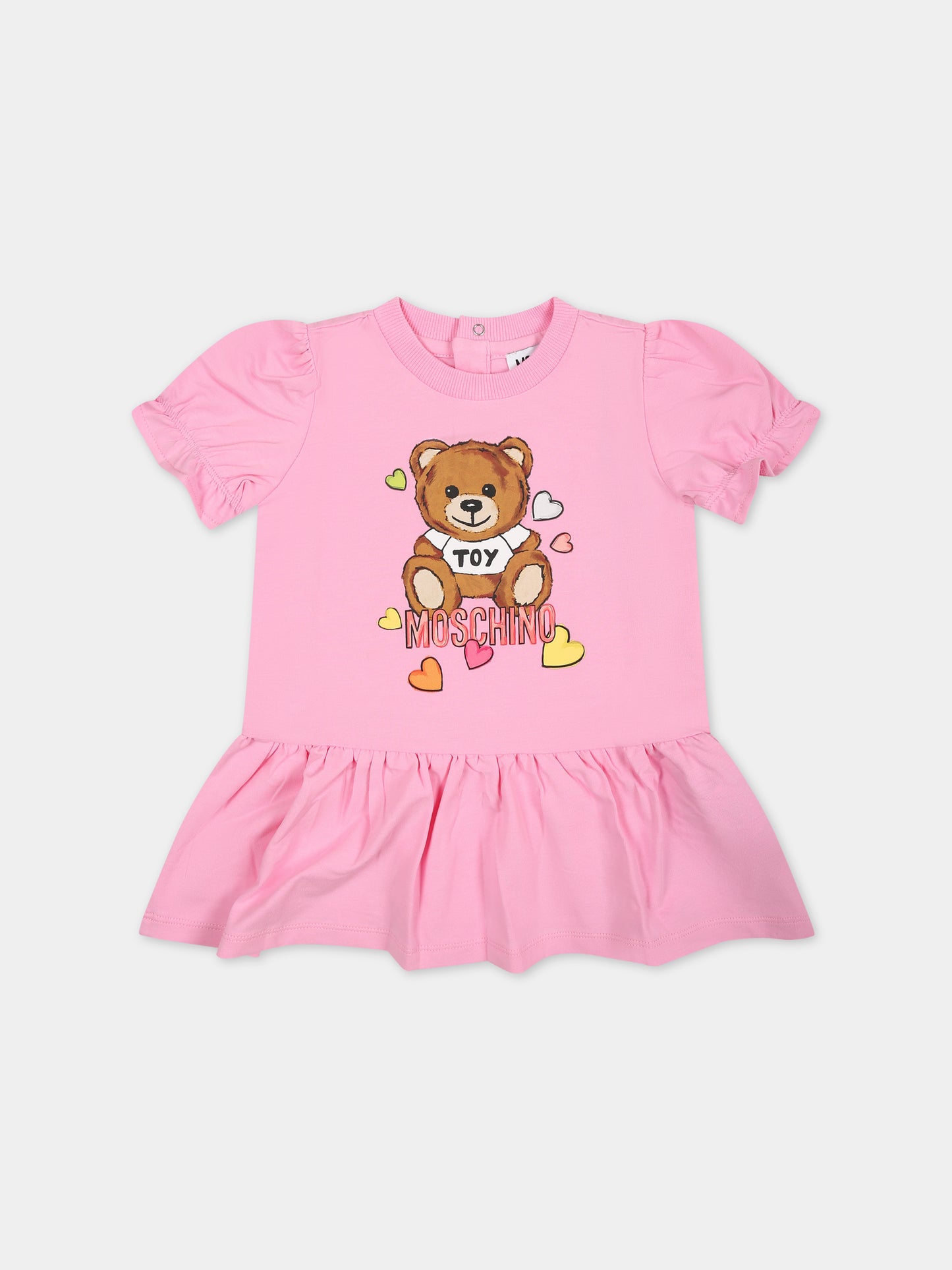 Vestito rosa per neonata con stampa Teddy Bear,Moschino Kids,MDV0B5 LBA10 50206