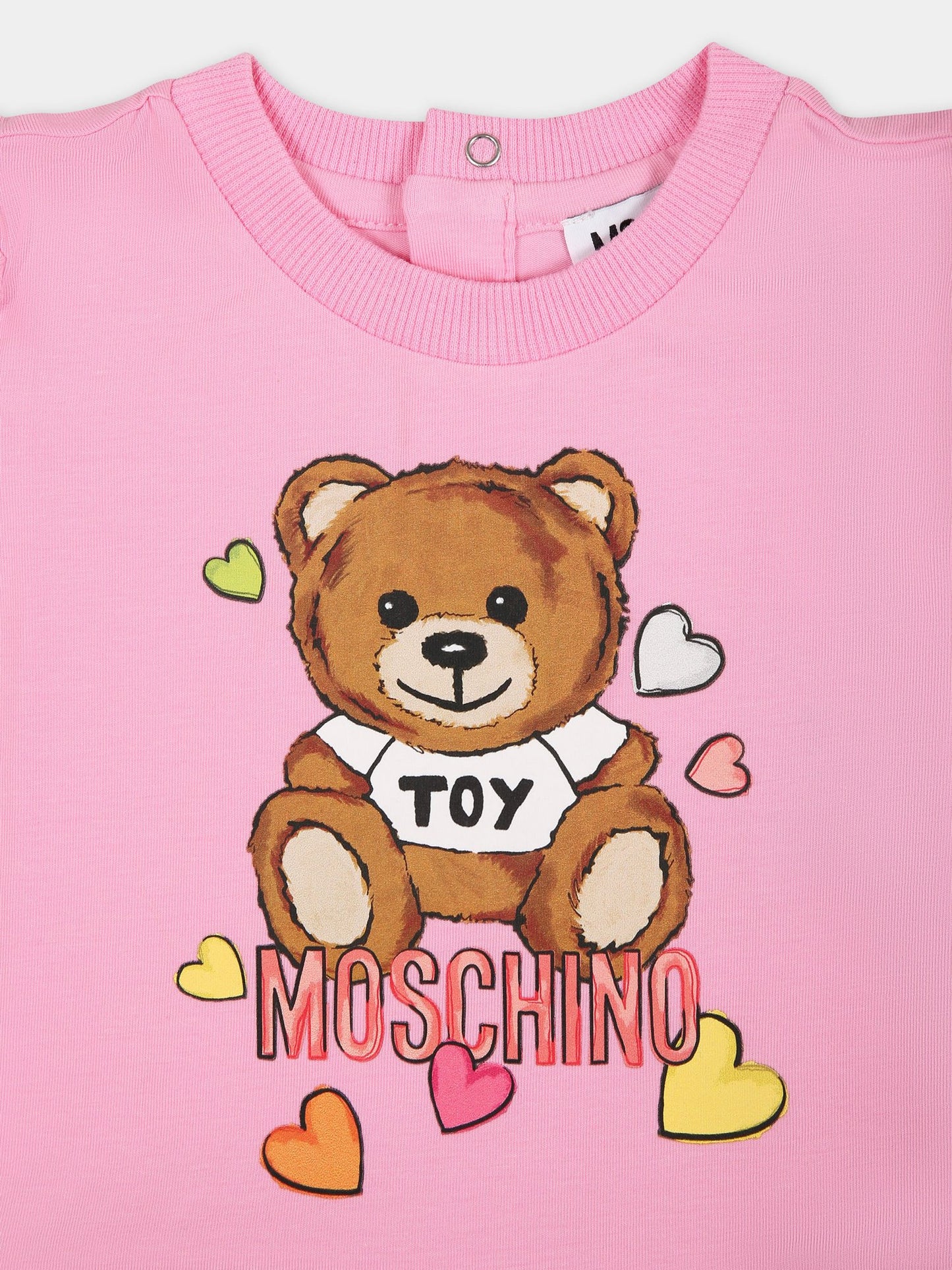 Vestito rosa per neonata con stampa Teddy Bear,Moschino Kids,MDV0B5 LBA10 50206