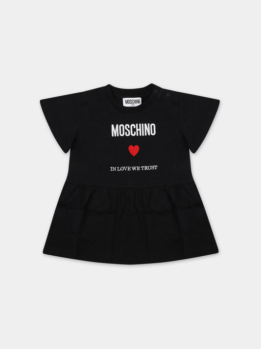 Vestito blu per neonata con logo e cuore,Moschino Kids,MDV0BB LAA22 60100