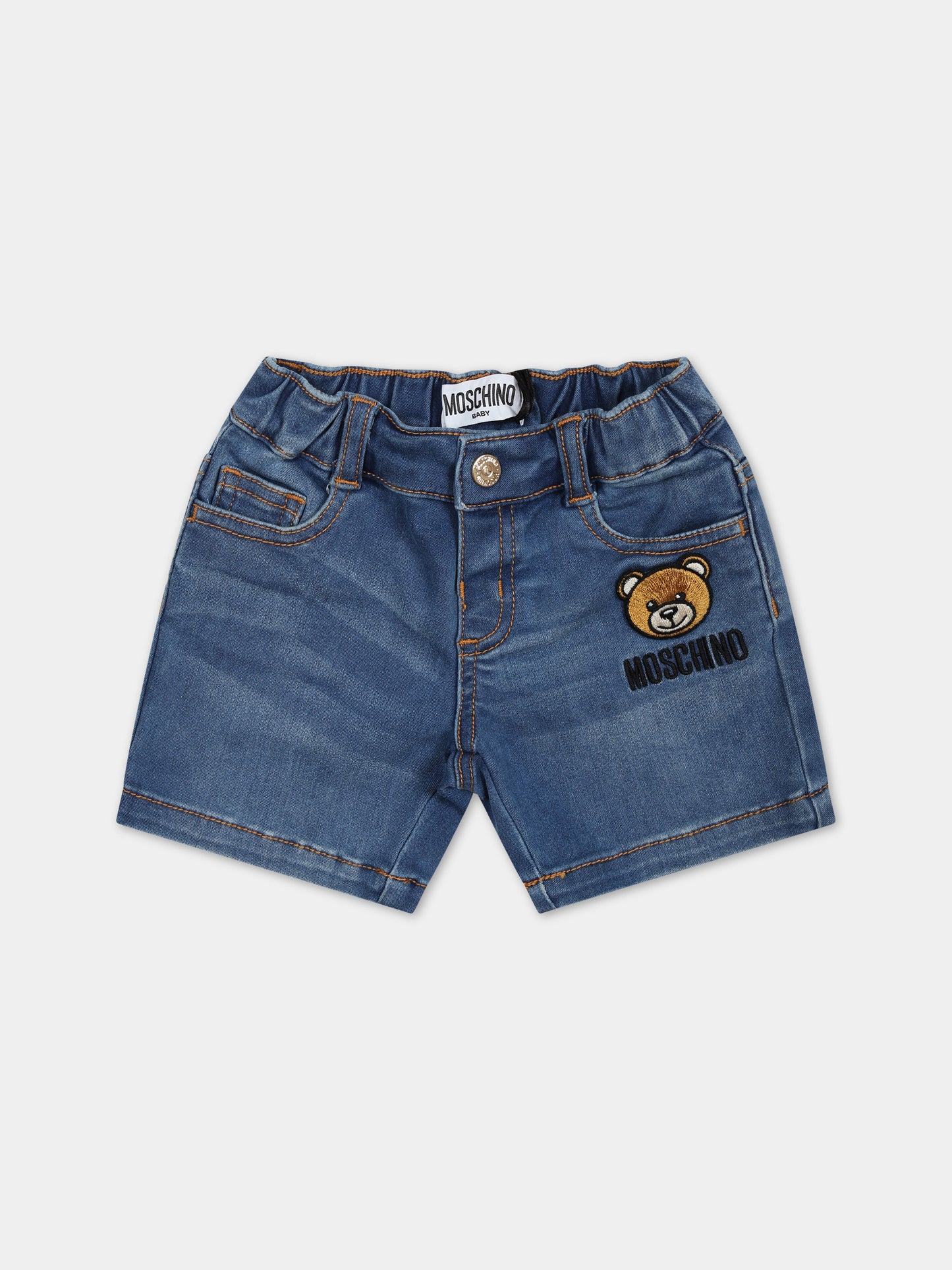Shorts denim per neonato con patch Teddy Bear,Moschino Kids,MUQ00Y LXE43 40334
