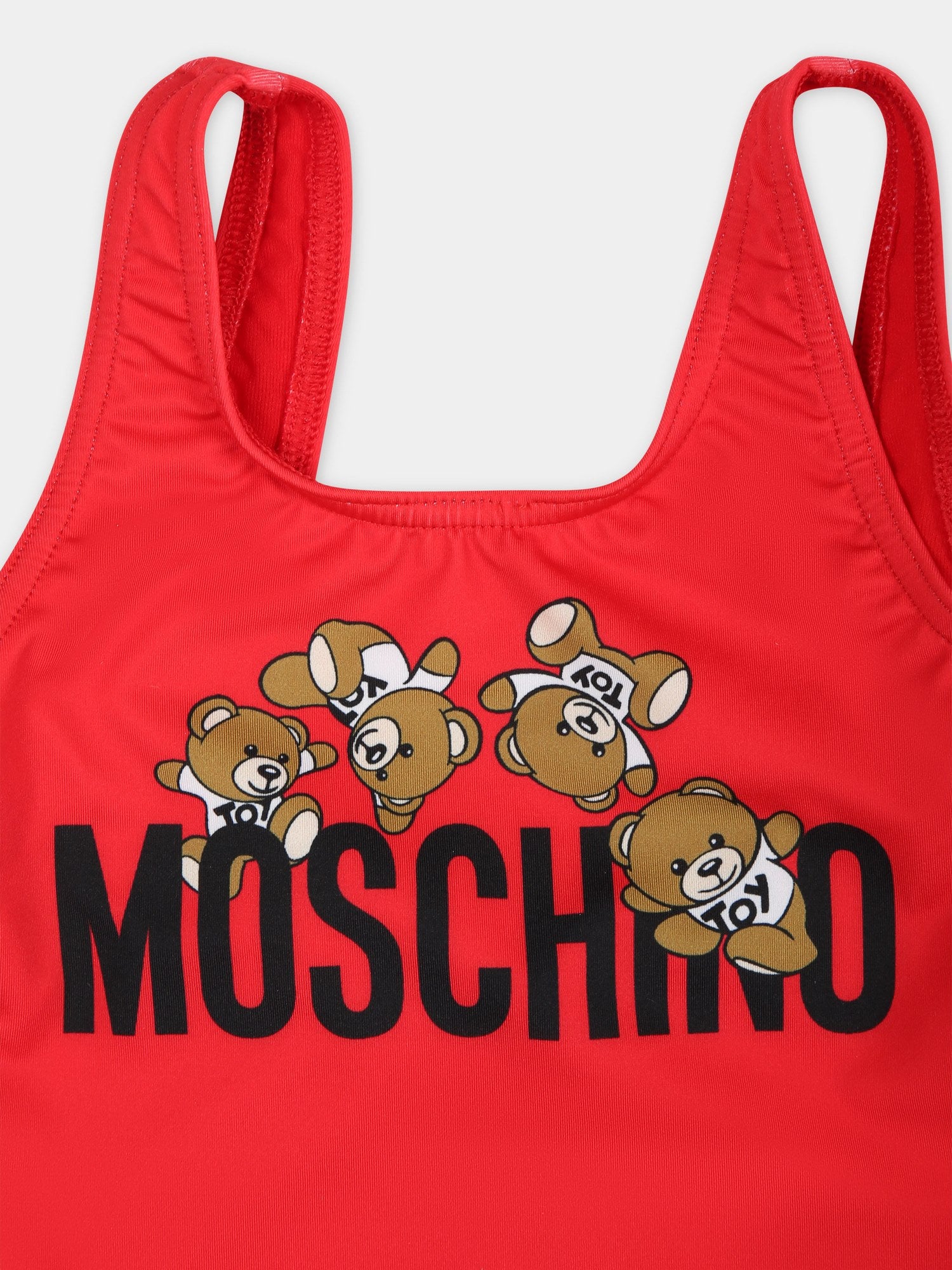 Costume intero rosso per neonata con logo e Teddy Bear,Moschino Kids,MJL00A LKA00 50109