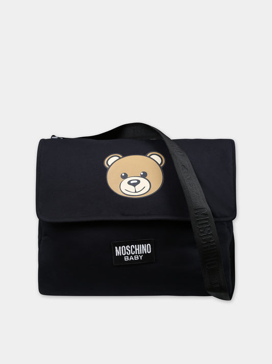 Borsa mamma nera per neonati con Teddy Bear e logo,Moschino Kids,MWX03D LCA19 60100