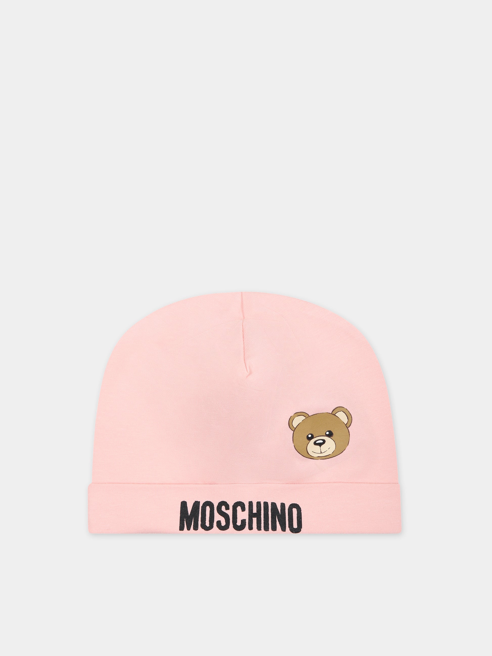 Cappello rosa per neonata con logo e Teddy Bear,Moschino Kids,MYX031 LBA00 50209