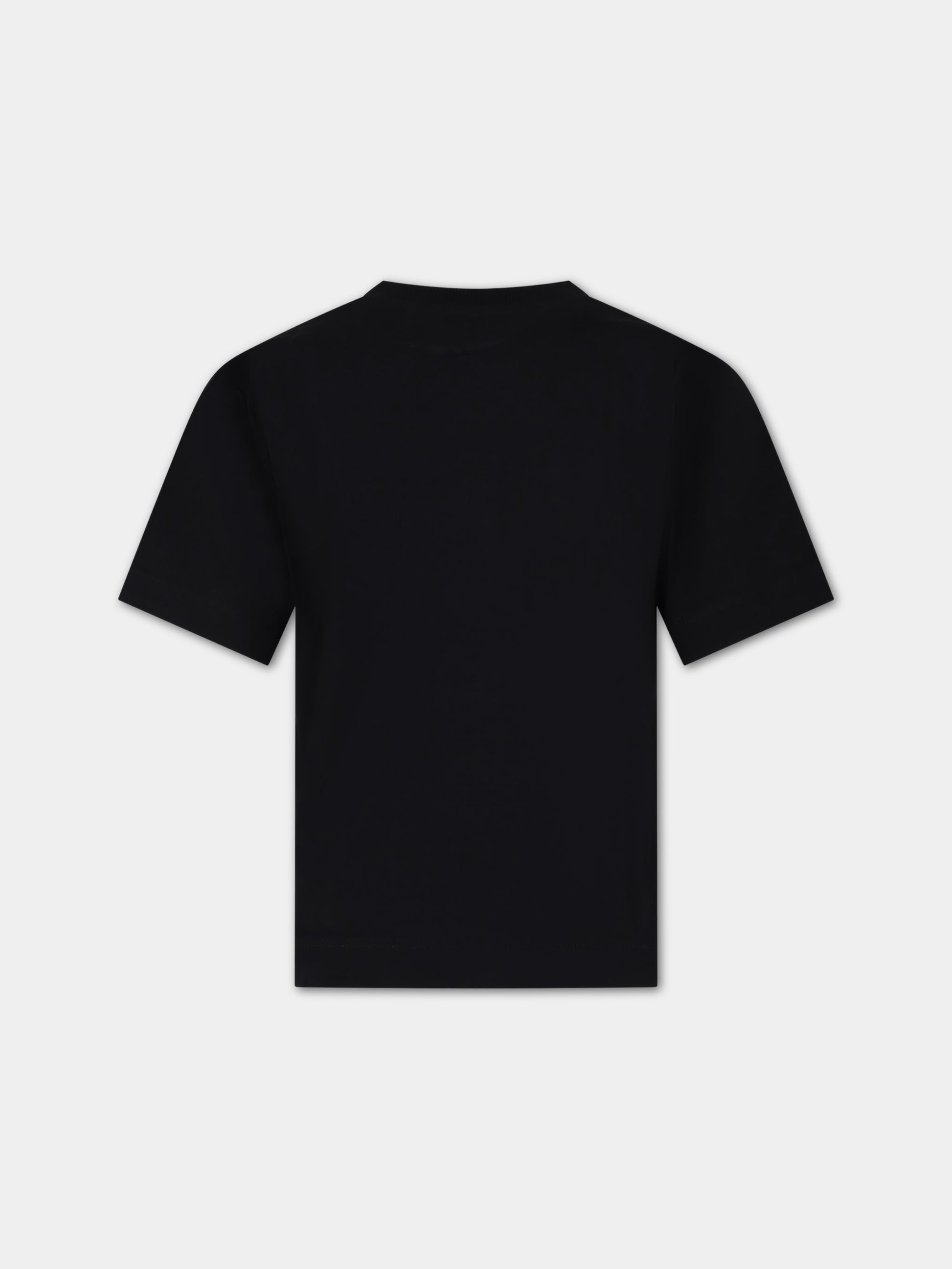 T-shirt nera per bambini con draghetto Puzzle Bobble e logo,Moschino Kids,HYM03R LAA02 60100