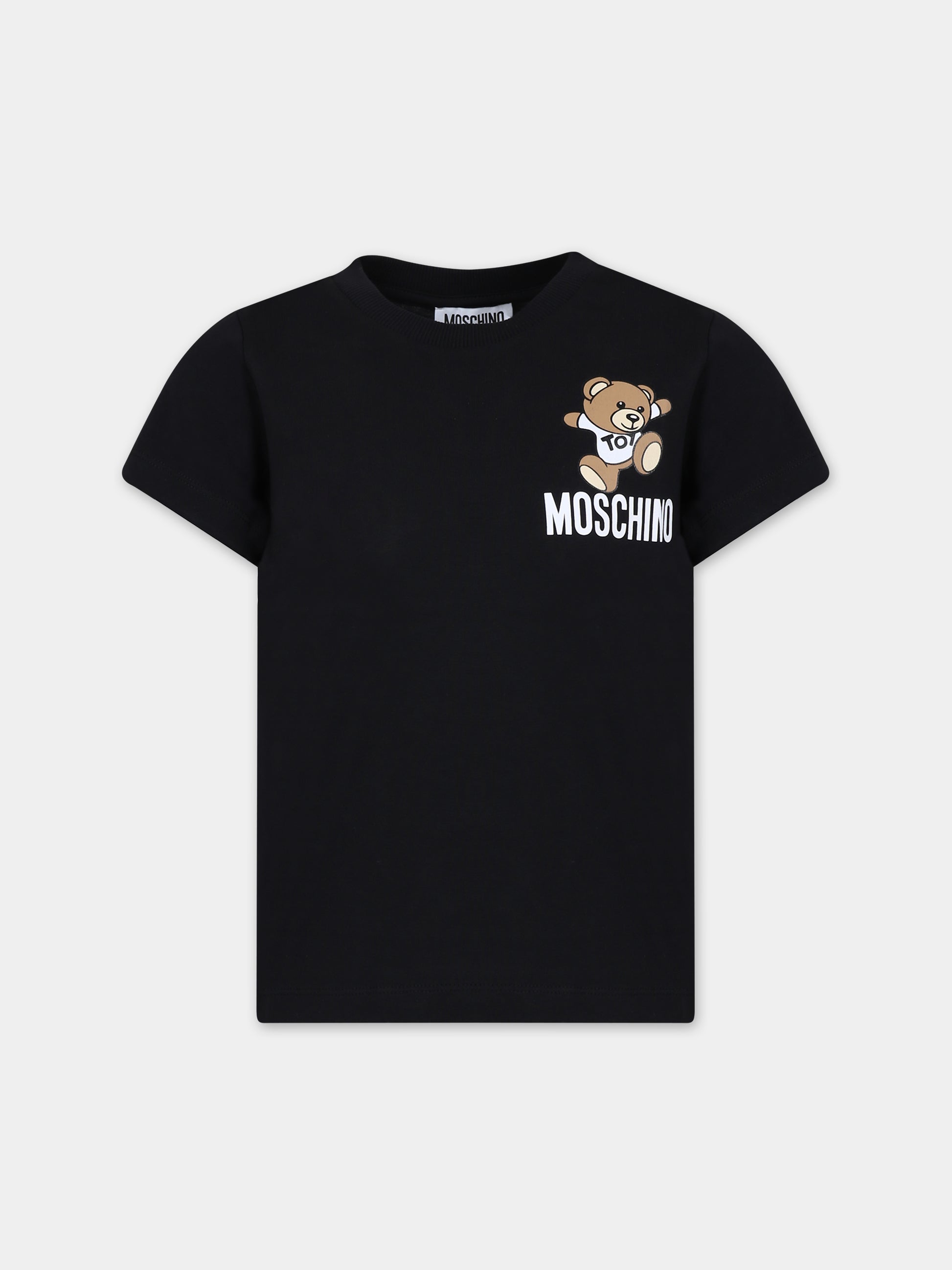 T-shirt nera per bambini con Teddy Bear e logo,Moschino Kids,HUM04K LAA02 60100