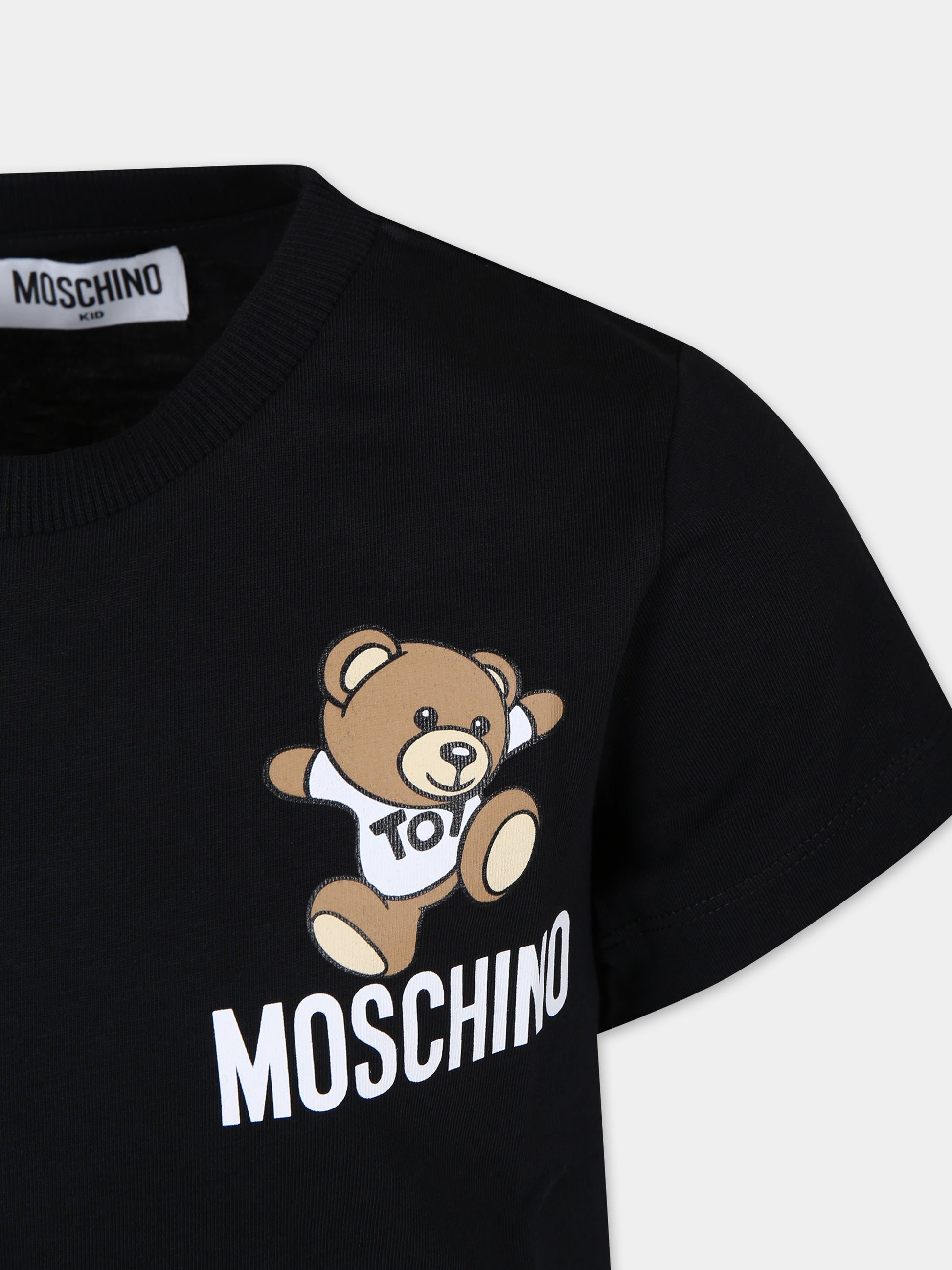 T-shirt nera per bambini con Teddy Bear e logo,Moschino Kids,HUM04K LAA02 60100