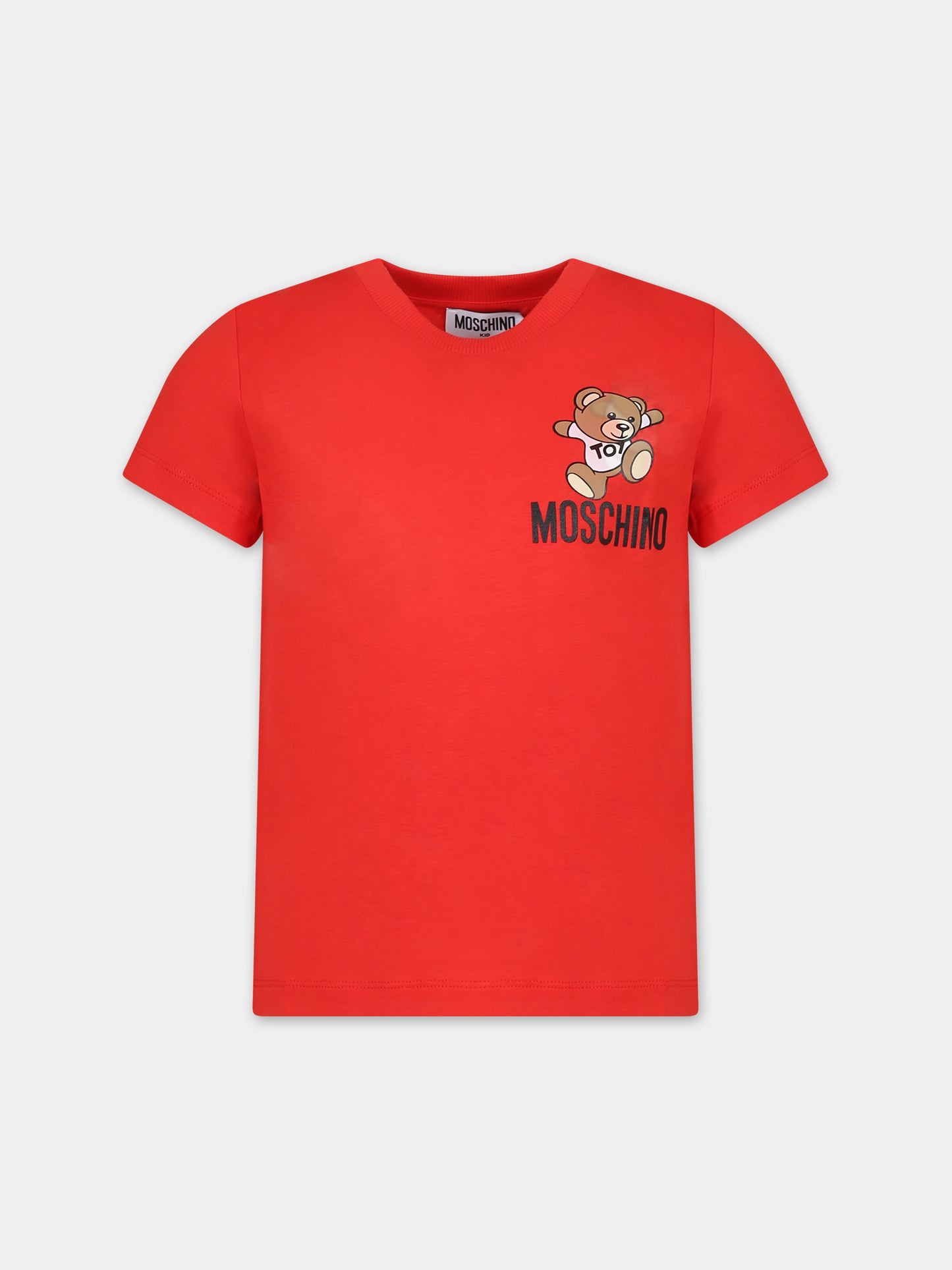 T-shirt rossa per bambini con Teddy Bear e logo,Moschino Kids,HUM04K LAA02 50109