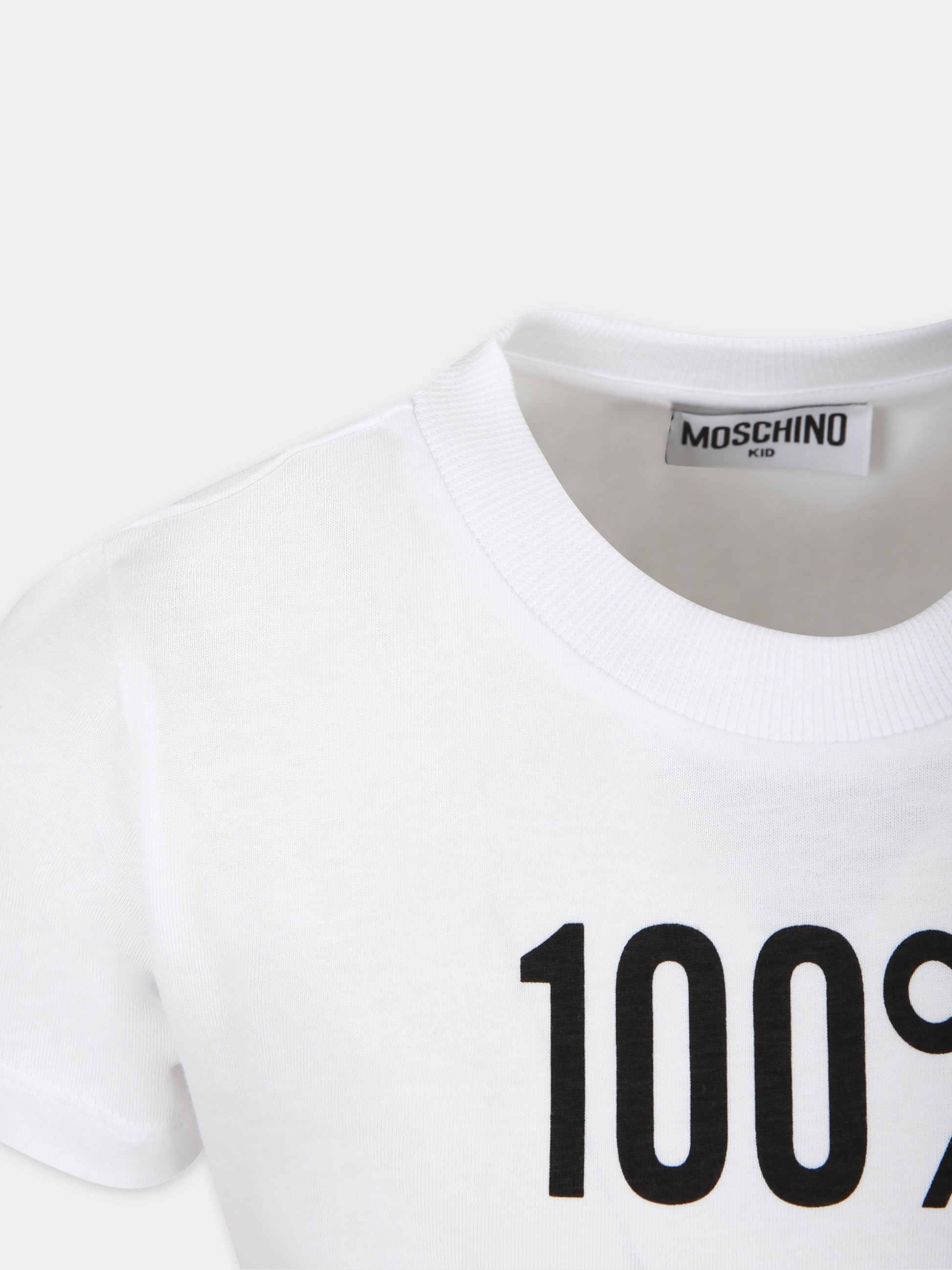 T-shirt bianca per bambini con stampa nera,Moschino Kids,HNM04K LAA01 10101