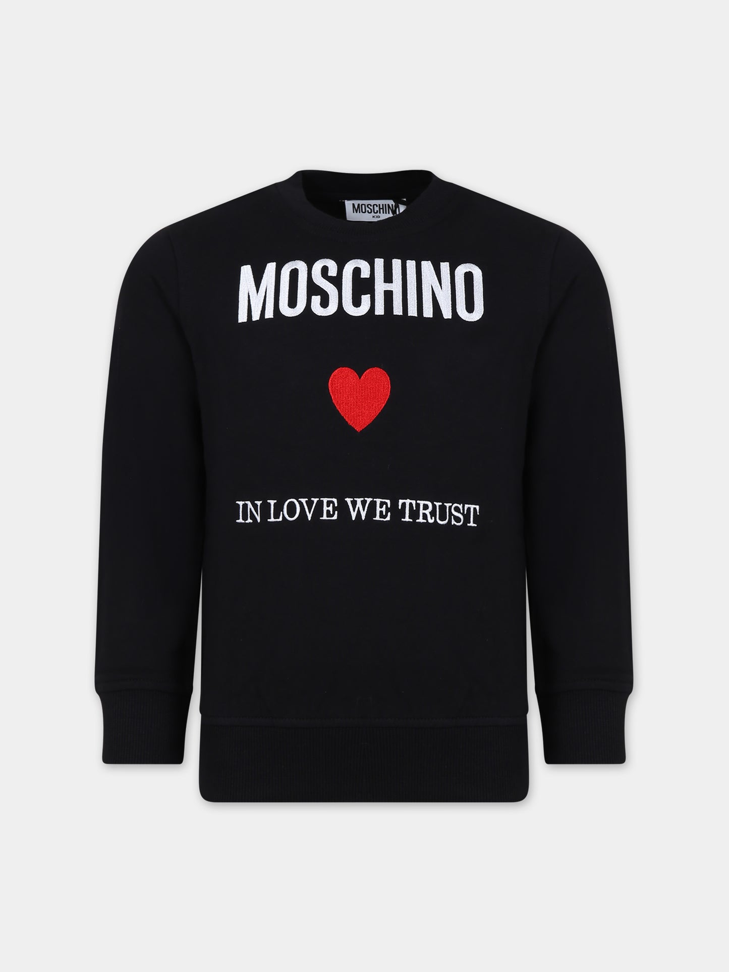 Felpa nera per bambina con logo e cuore,Moschino Kids,H5F05R LCA30 60100