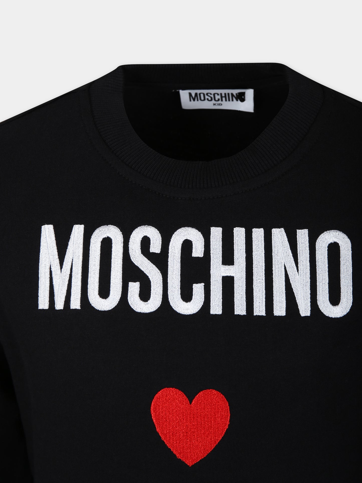 Felpa nera per bambina con logo e cuore,Moschino Kids,H5F05R LCA30 60100