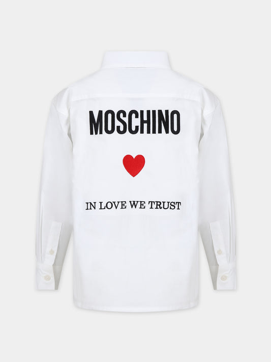 Camicia bianca per bambino con logo e cuore,Moschino Kids,HDC01U LLA10 10101
