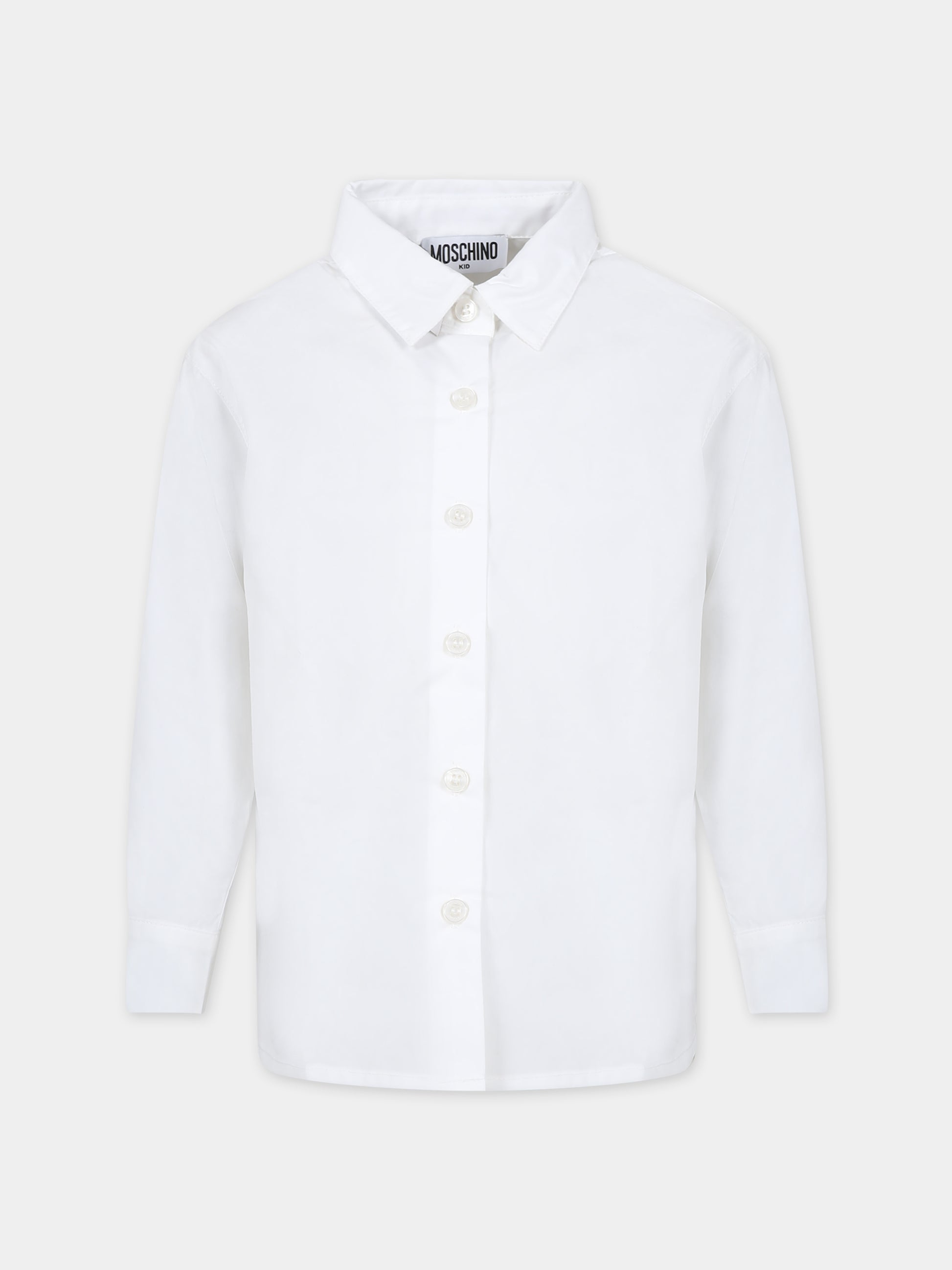 Camicia bianca per bambino con logo e cuore,Moschino Kids,HDC01U LLA10 10101