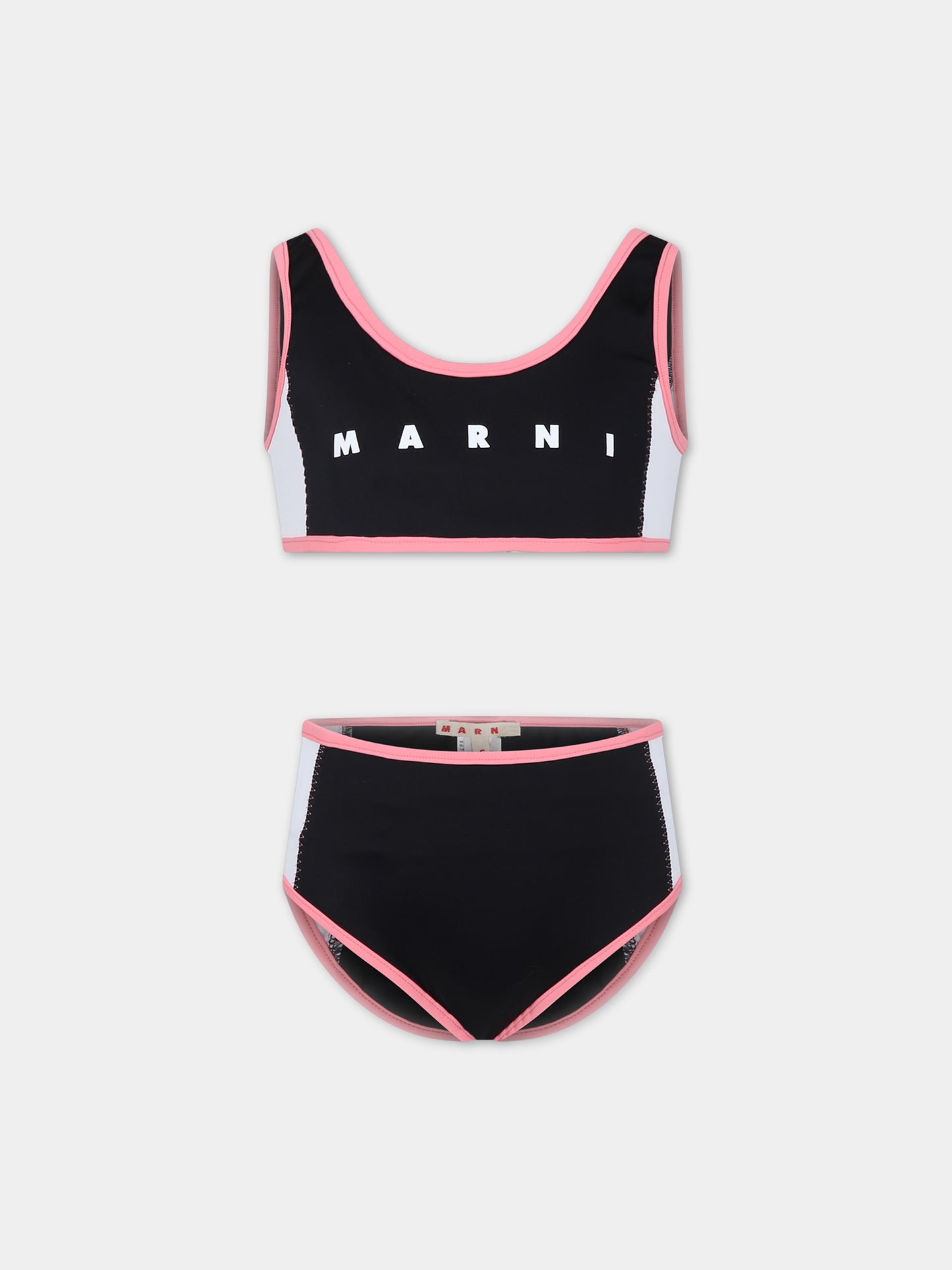Bikini nero per bambina con logo,Marni Kids,M01050 M00M2 MM11F 0M900