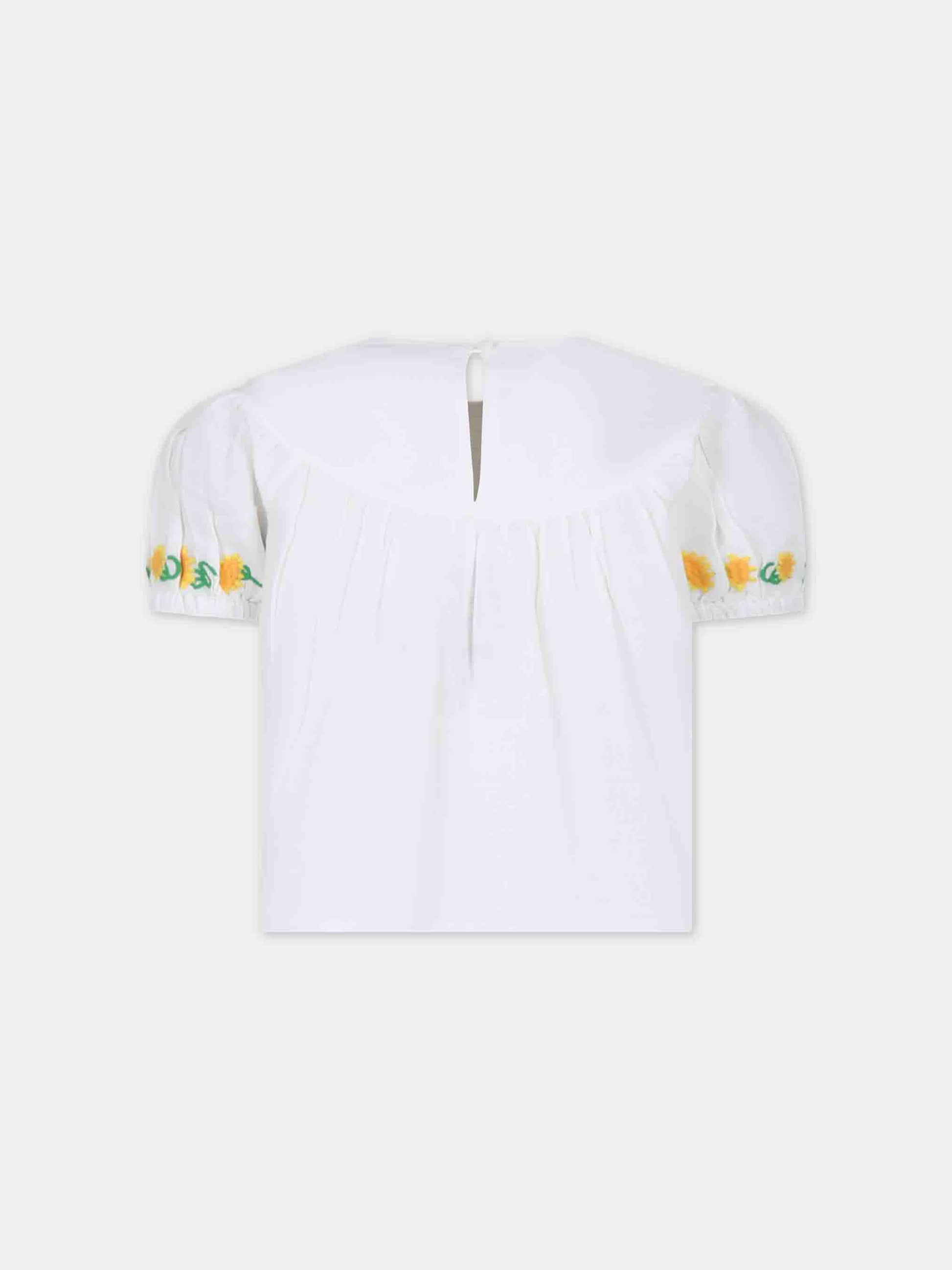 Top bianco per bambina con girasoli ricamati,Stella Mccartney Kids,TU5A31 Z0138 100