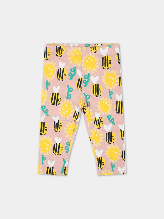 Leggings rosa per neonata con stampa api all-over,Stella Mccartney Kids,TU6110 Z1803 517MC