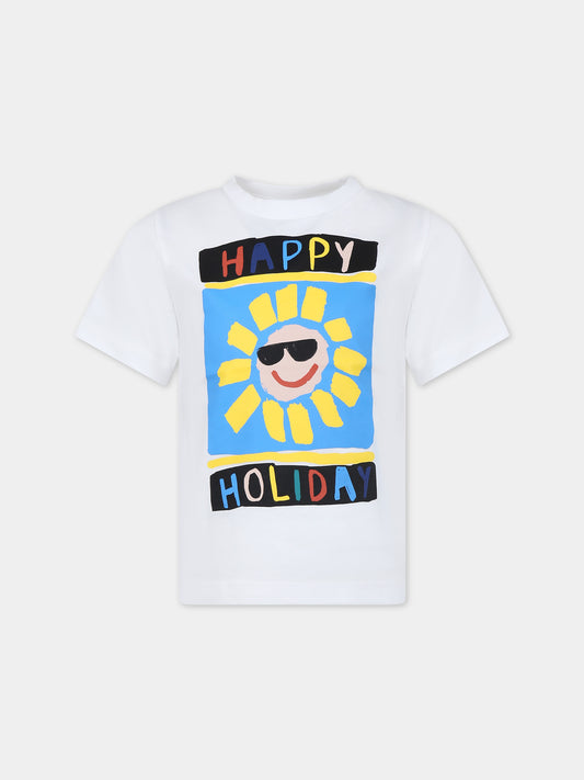 T-shirt bianca per bambino con stampa multicolor,Stella Mccartney Kids,TU8R41 Z0434 100