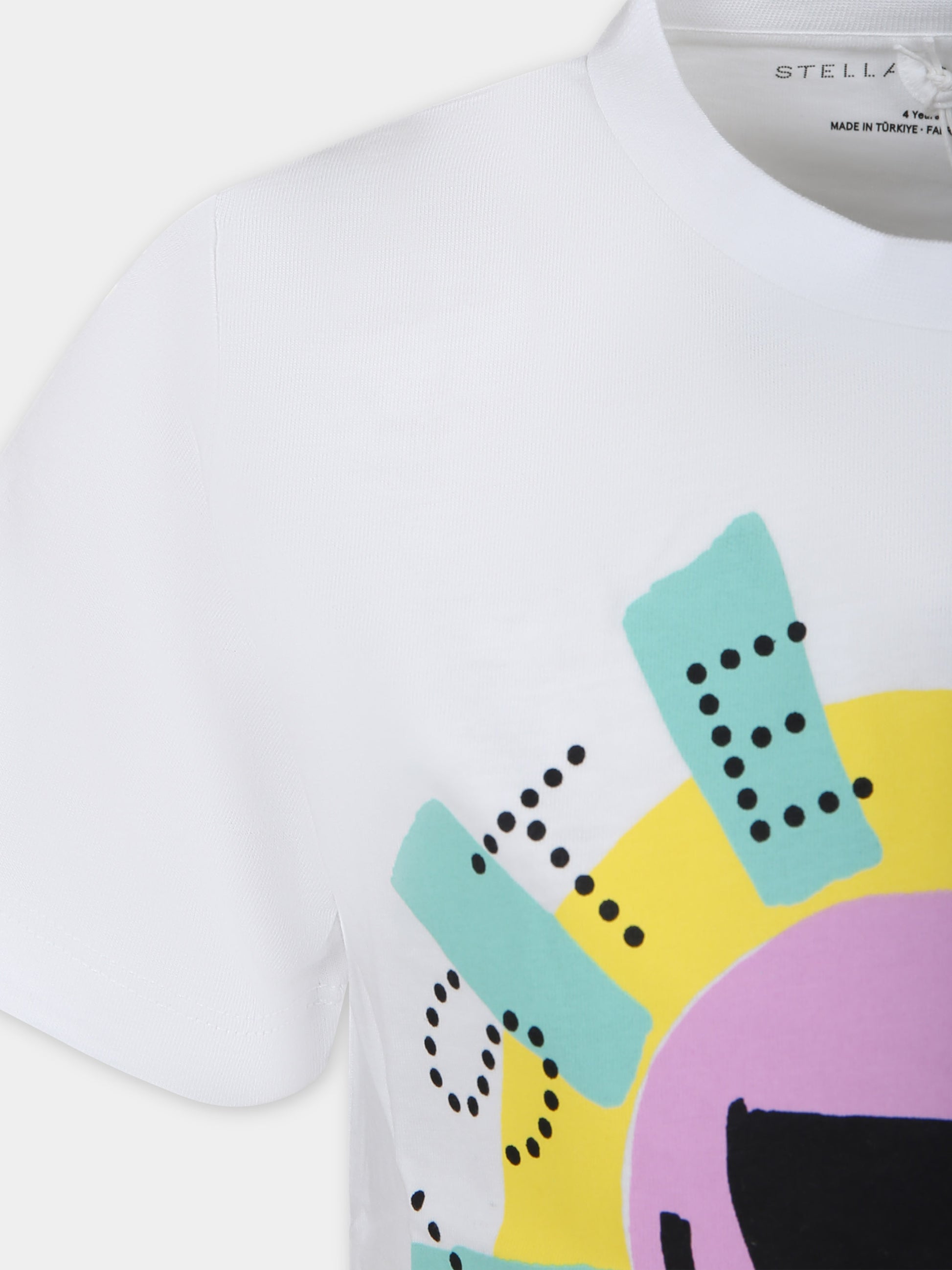 T-shirt bianca per bambina con stampa sole multicolor,Stella Mccartney Kids,TU8B21 Z0434 100