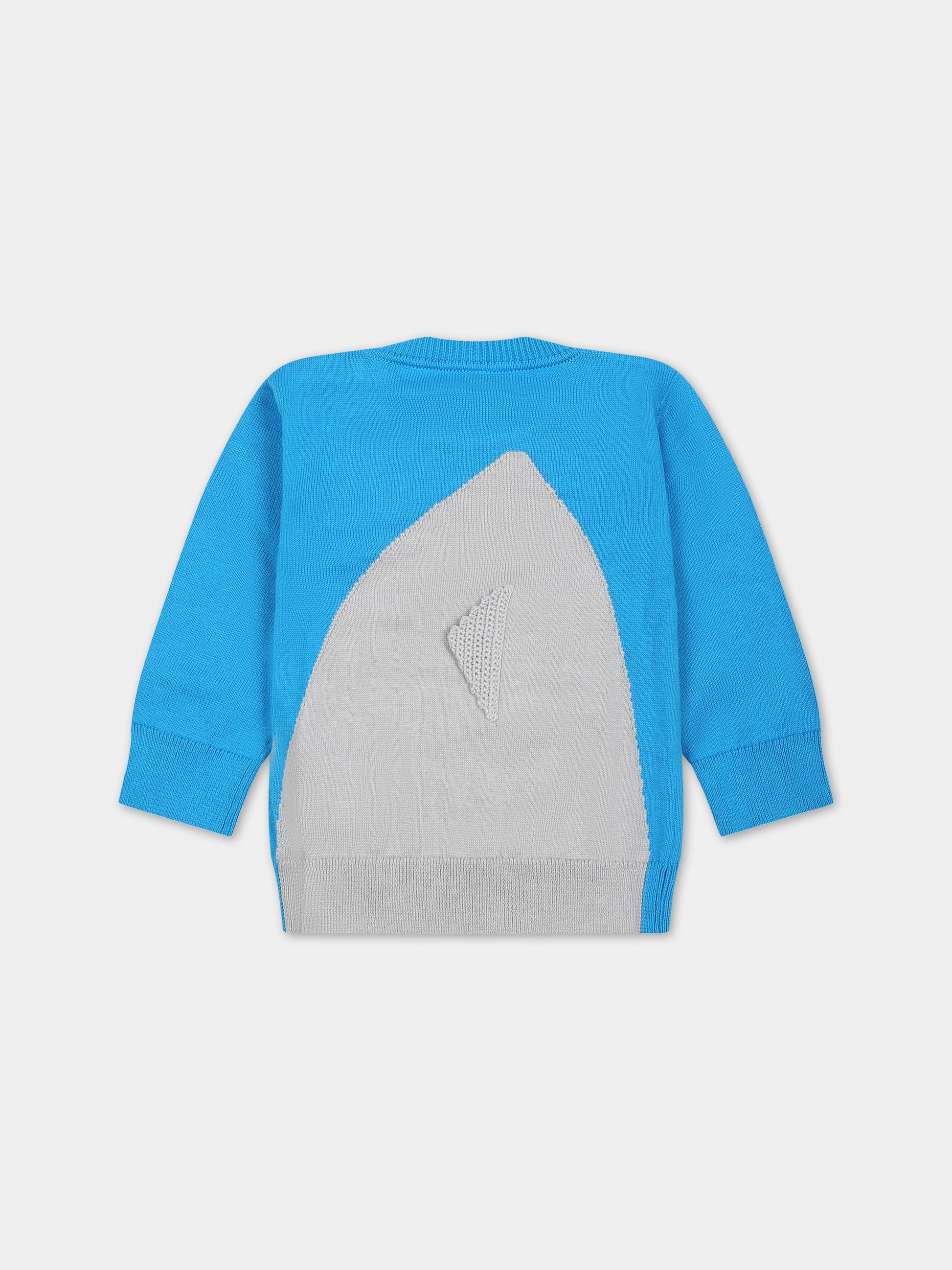 Maglione azzurro per neonato con squalo,Stella Mccartney Kids,TU9510 Z1881 644