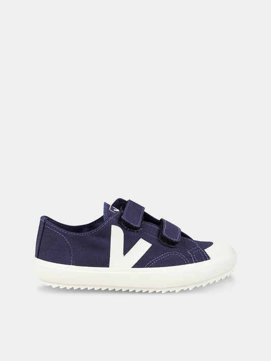 Sneakers blu per bambini con logo avorio,Veja,OV0103071C