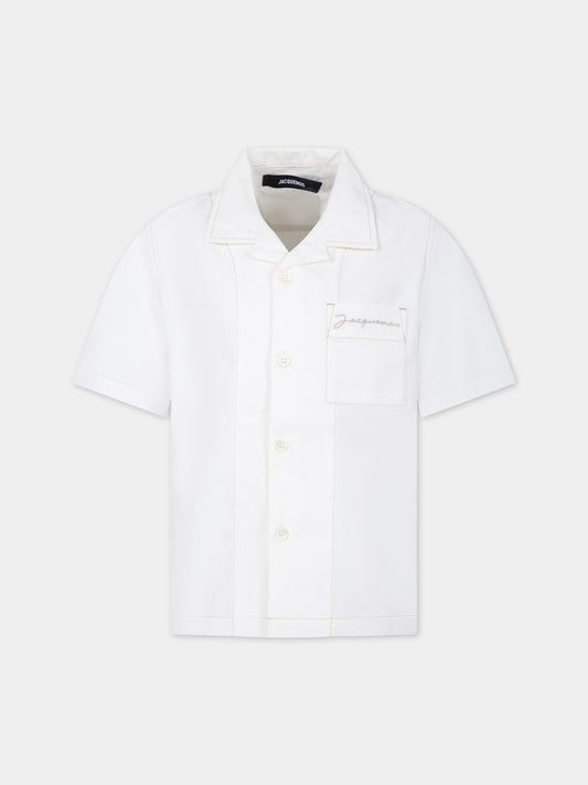 Ivory 'Jean' shirt for boy with logo,Jacquemus,Q00005 148