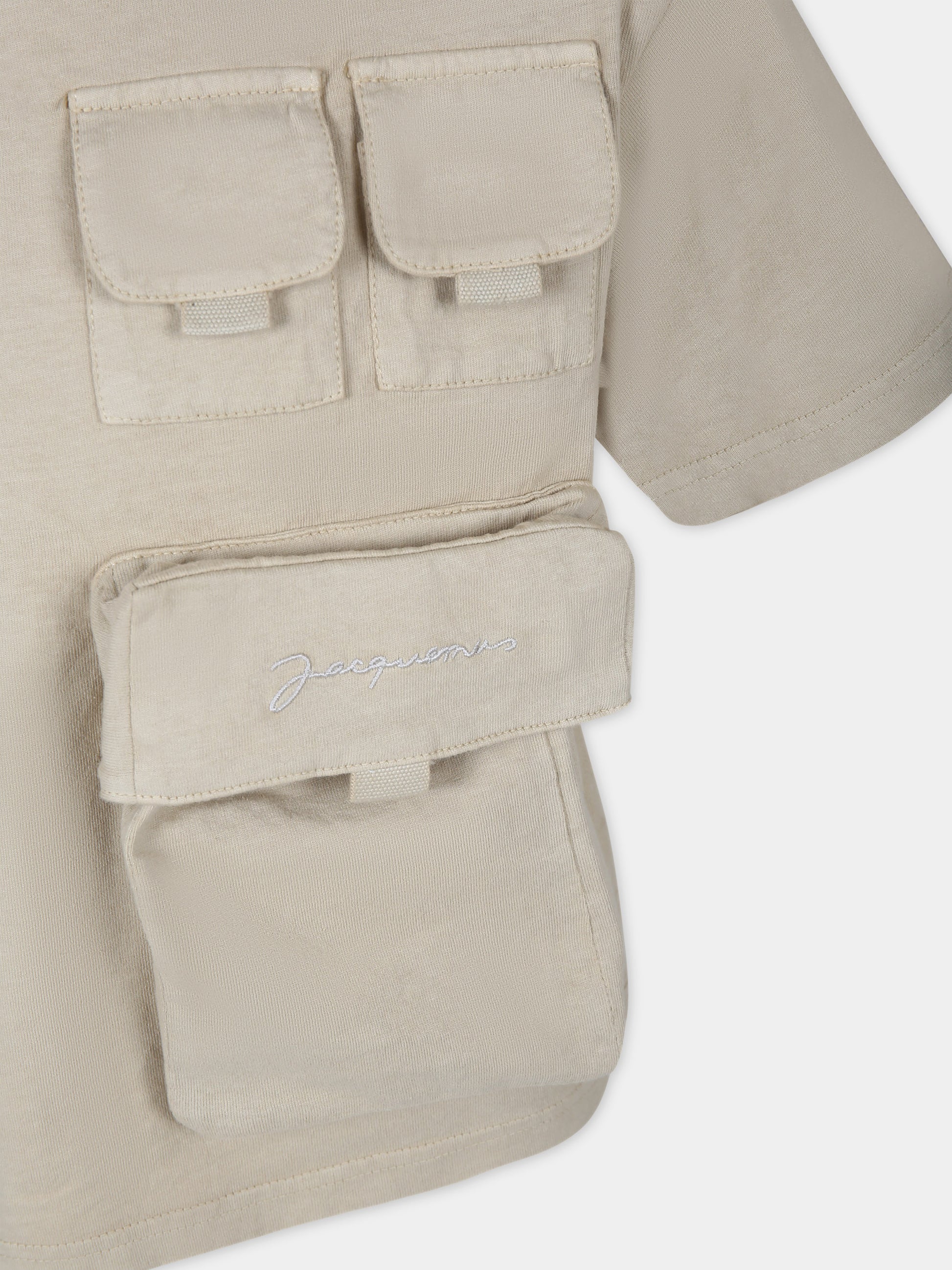 T-shirt 'Bolso' beige per bambini con tasche,Jacquemus,Q00009 277