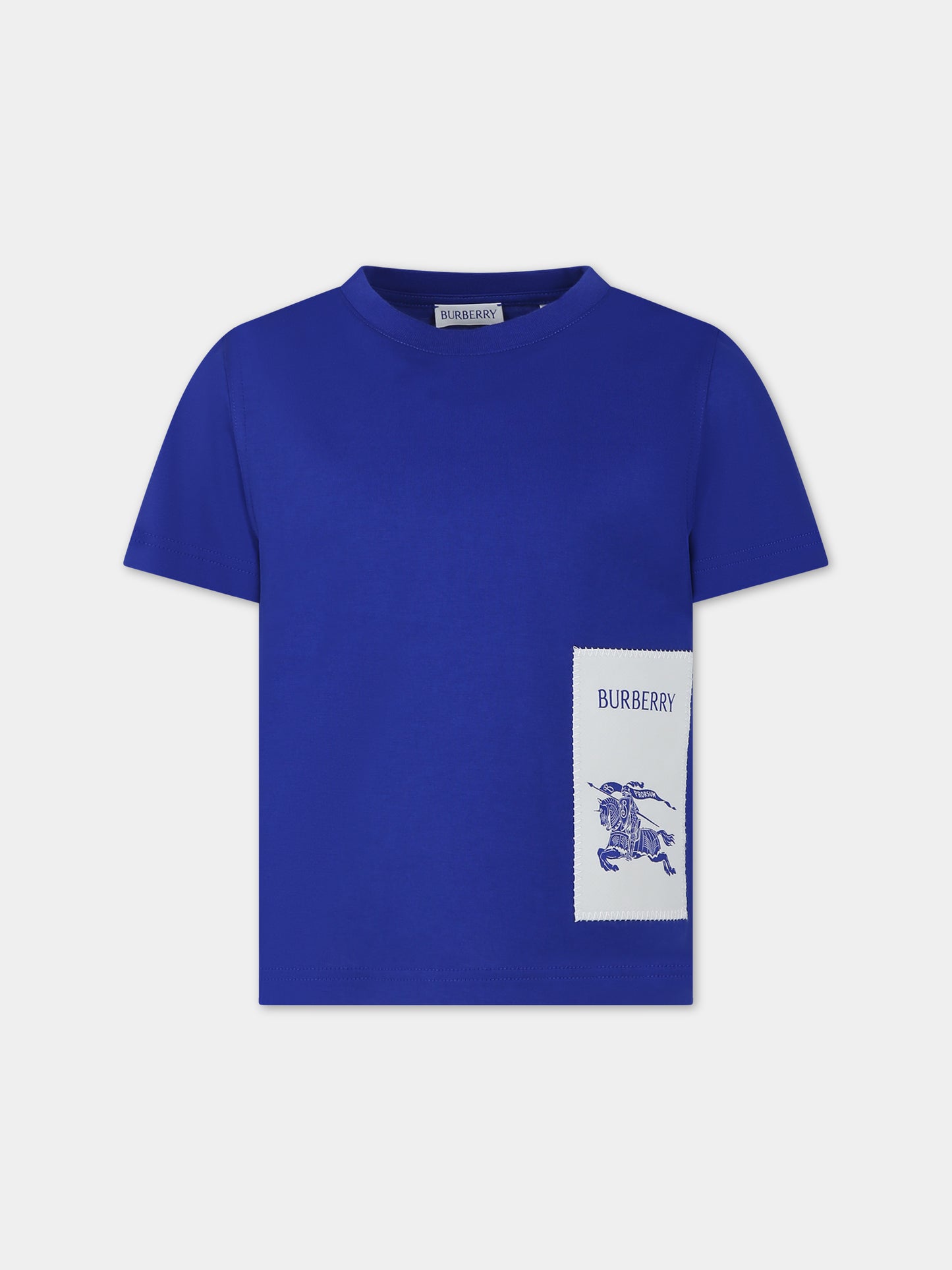 T-shirt blu per bambino con logo e cavaliere equestre,Burberry Kids,8077987 B7320