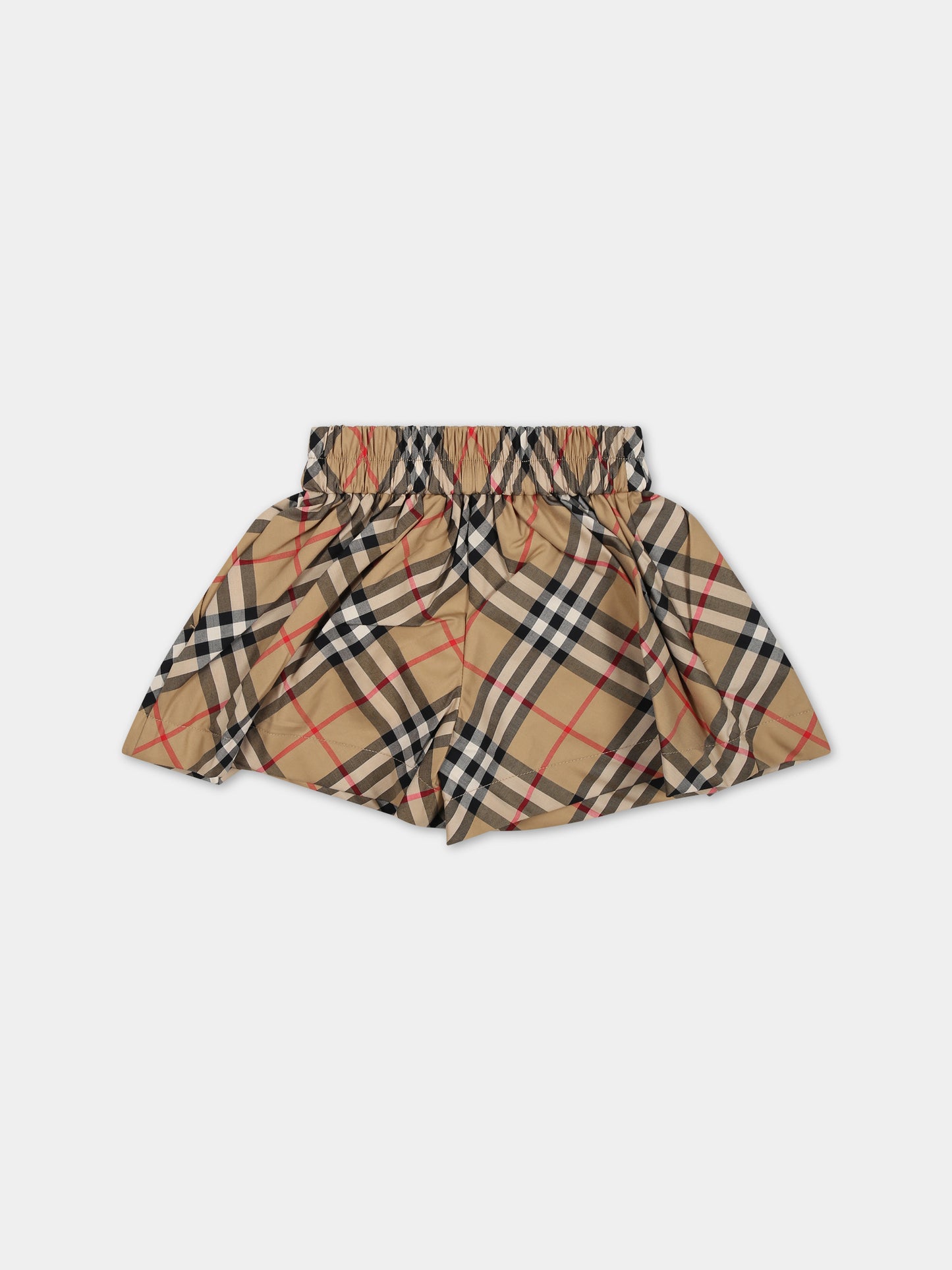 Shorts beige per neonata con iconico check vintage all-over,Burberry Kids,8078412 A7028