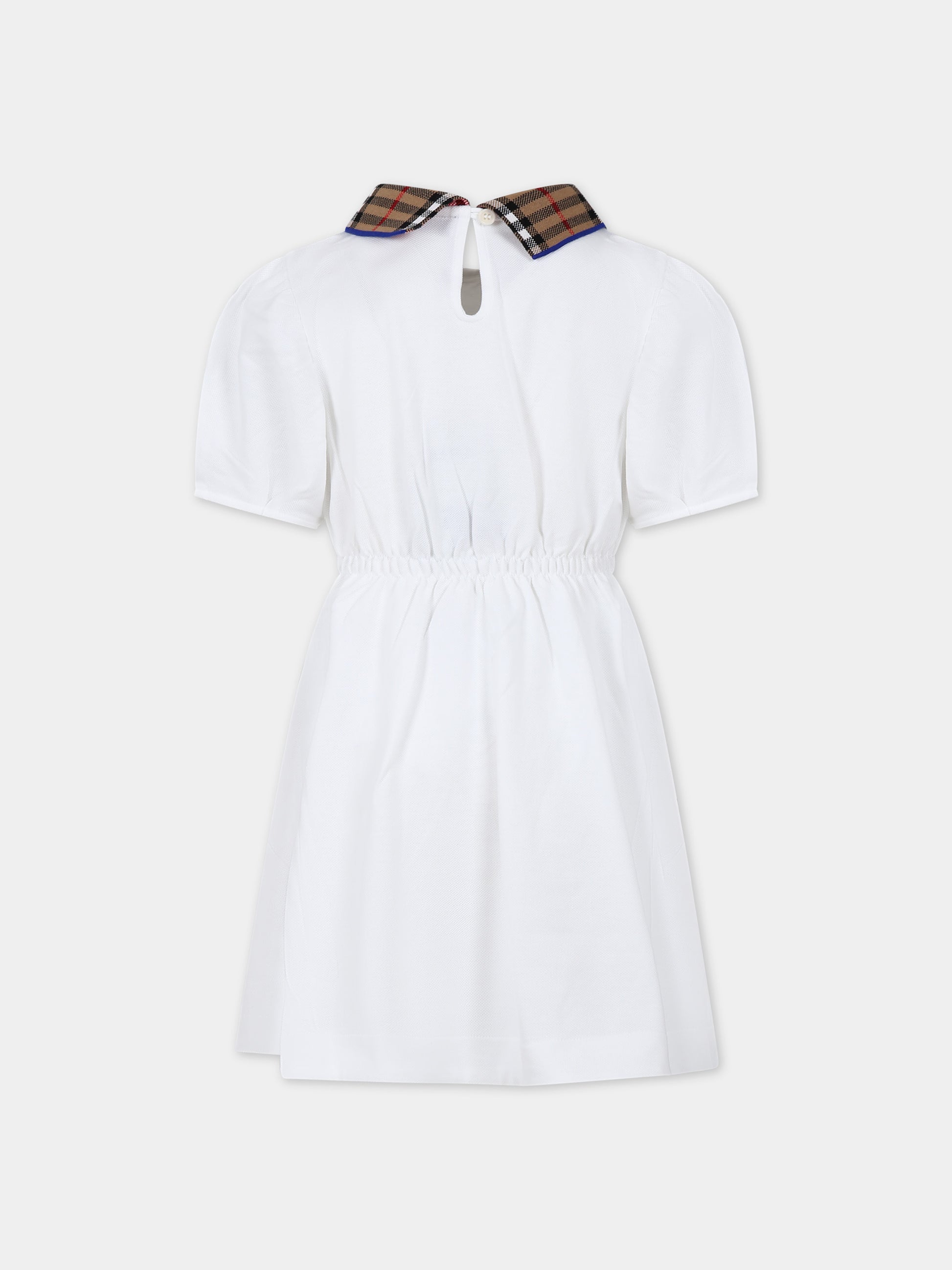 Vestito bianco per bambina con check vintage sul colletto,Burberry Kids,8073165 A1464
