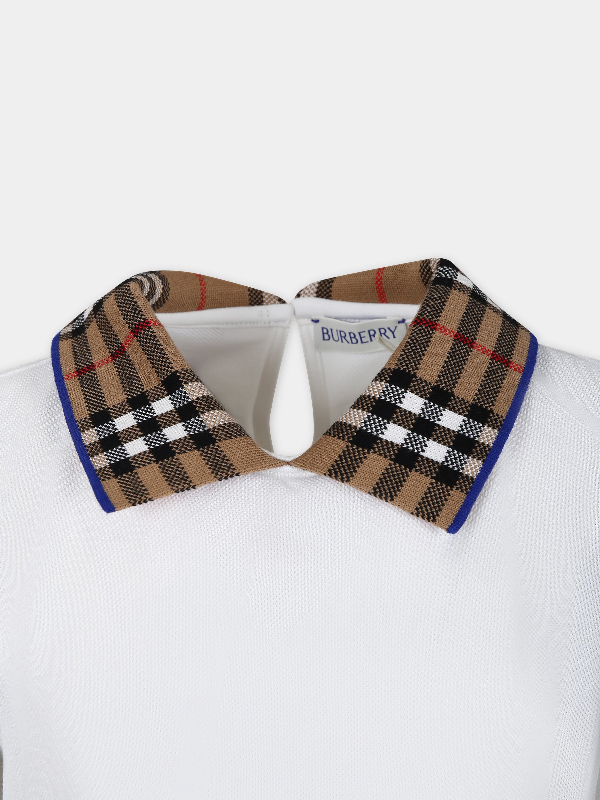 Vestito bianco per bambina con check vintage sul colletto,Burberry Kids,8073165 A1464