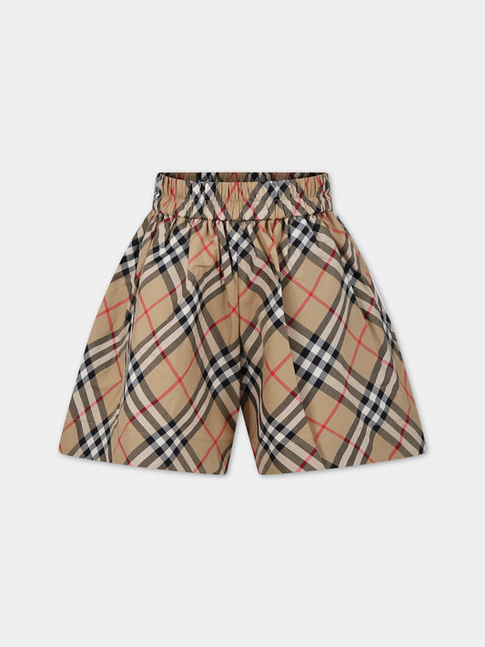 Shorts beige per bambina con iconico check vintage all-over,Burberry Kids,8078411 A7028