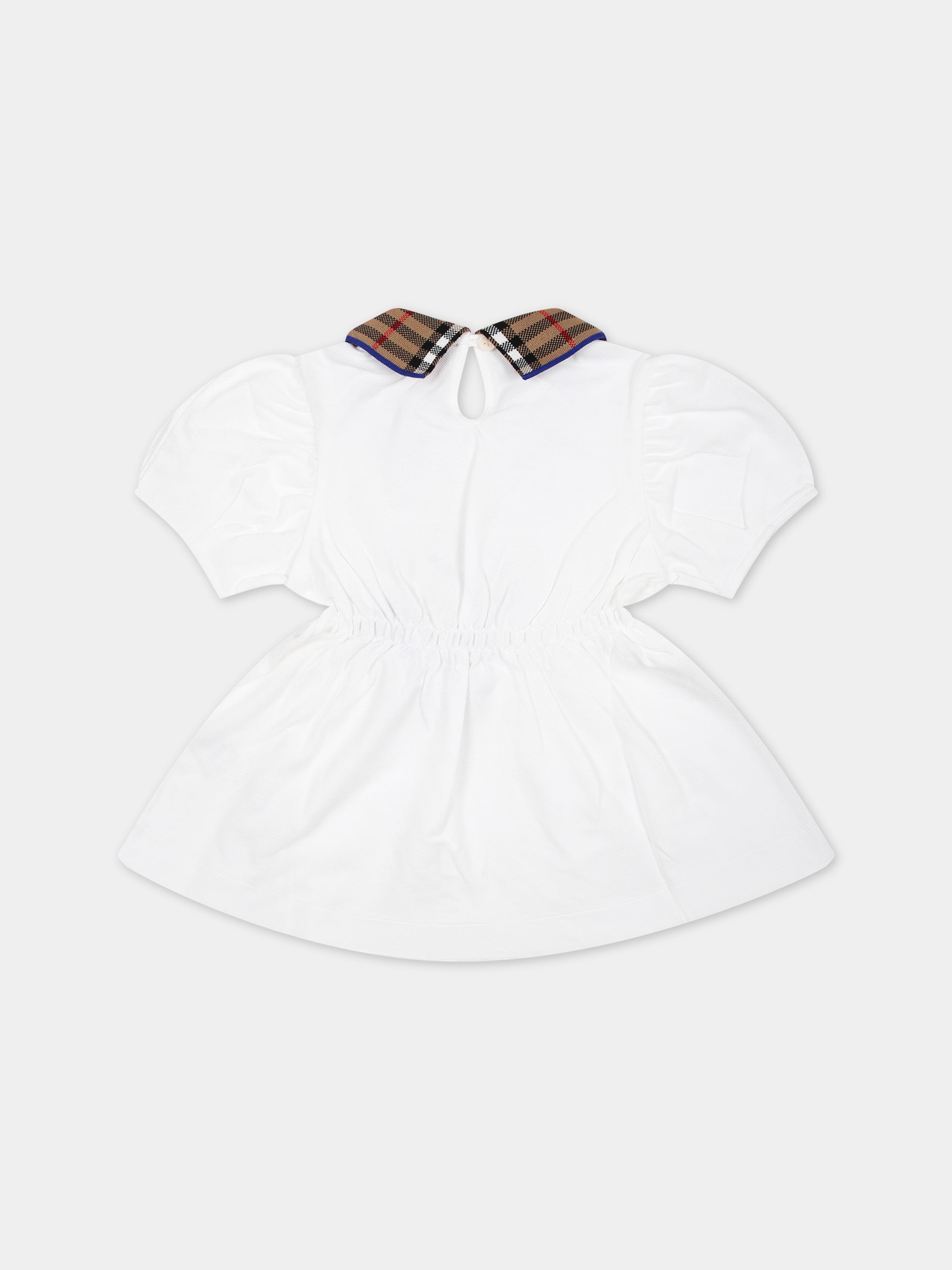 Vestito bianco per neonata con check vintage sul colletto,Burberry Kids,8078459 A1464