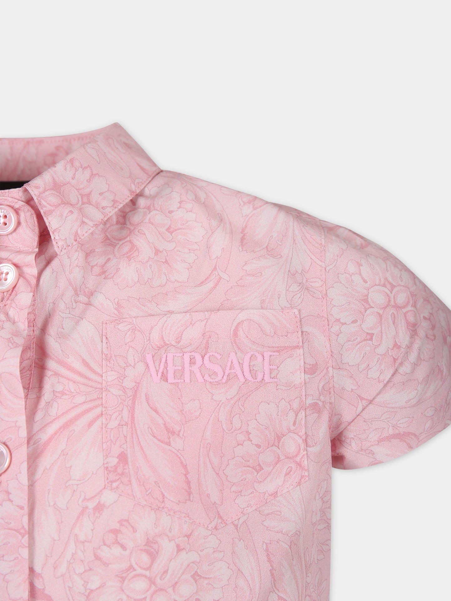 Camicia rosa per bambina con stampa barocco,Versace,1012673 1A09671 2PR10