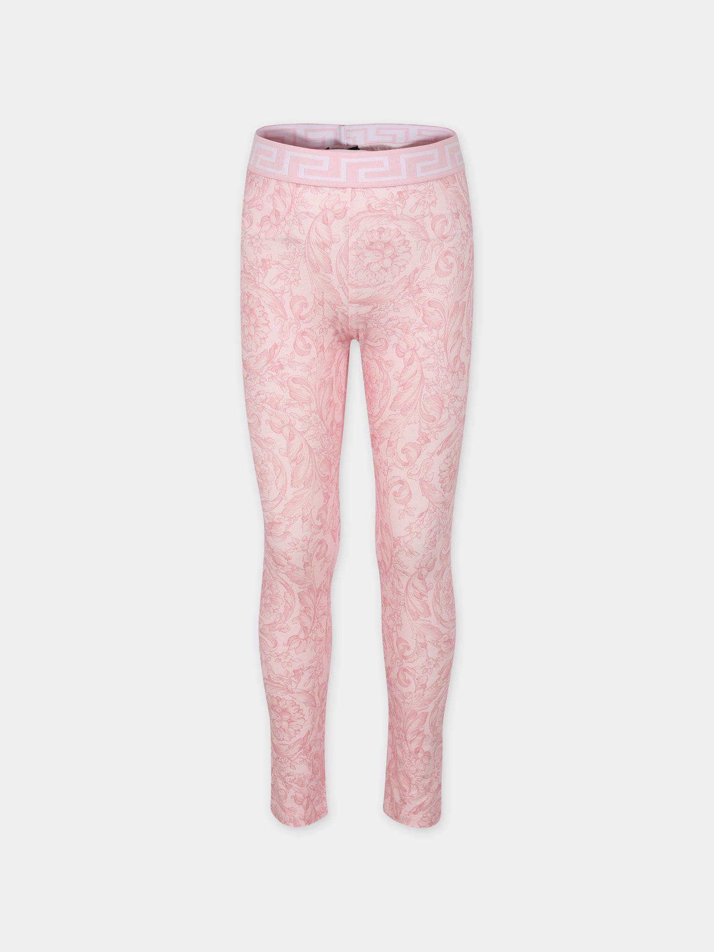 Leggings rosa per bambina con stampa barocco all-over,Versace,1000364 1A10099 5P950