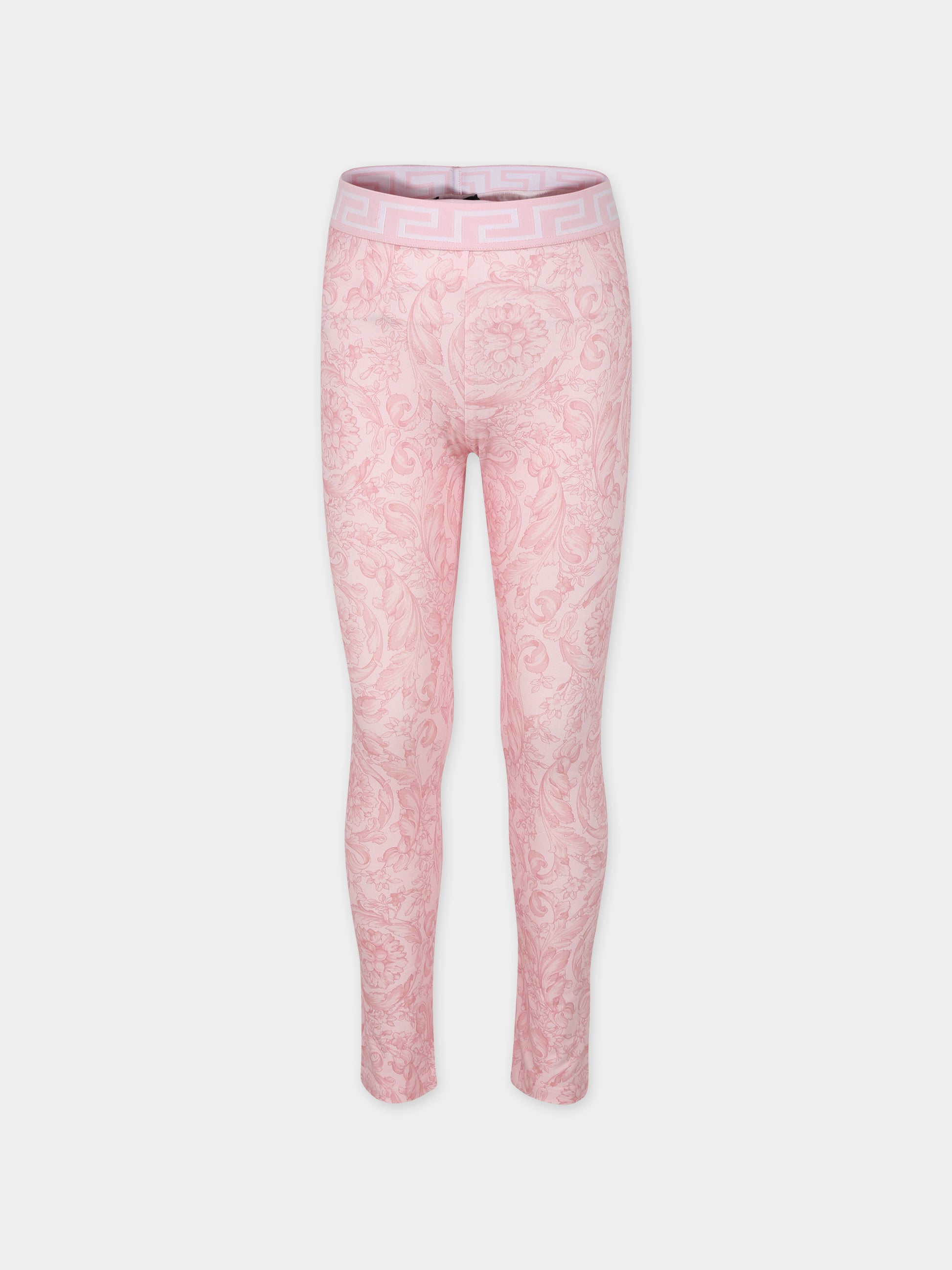 Leggings rosa per bambina con stampa barocco all-over,Versace,1000364 1A10099 5P950