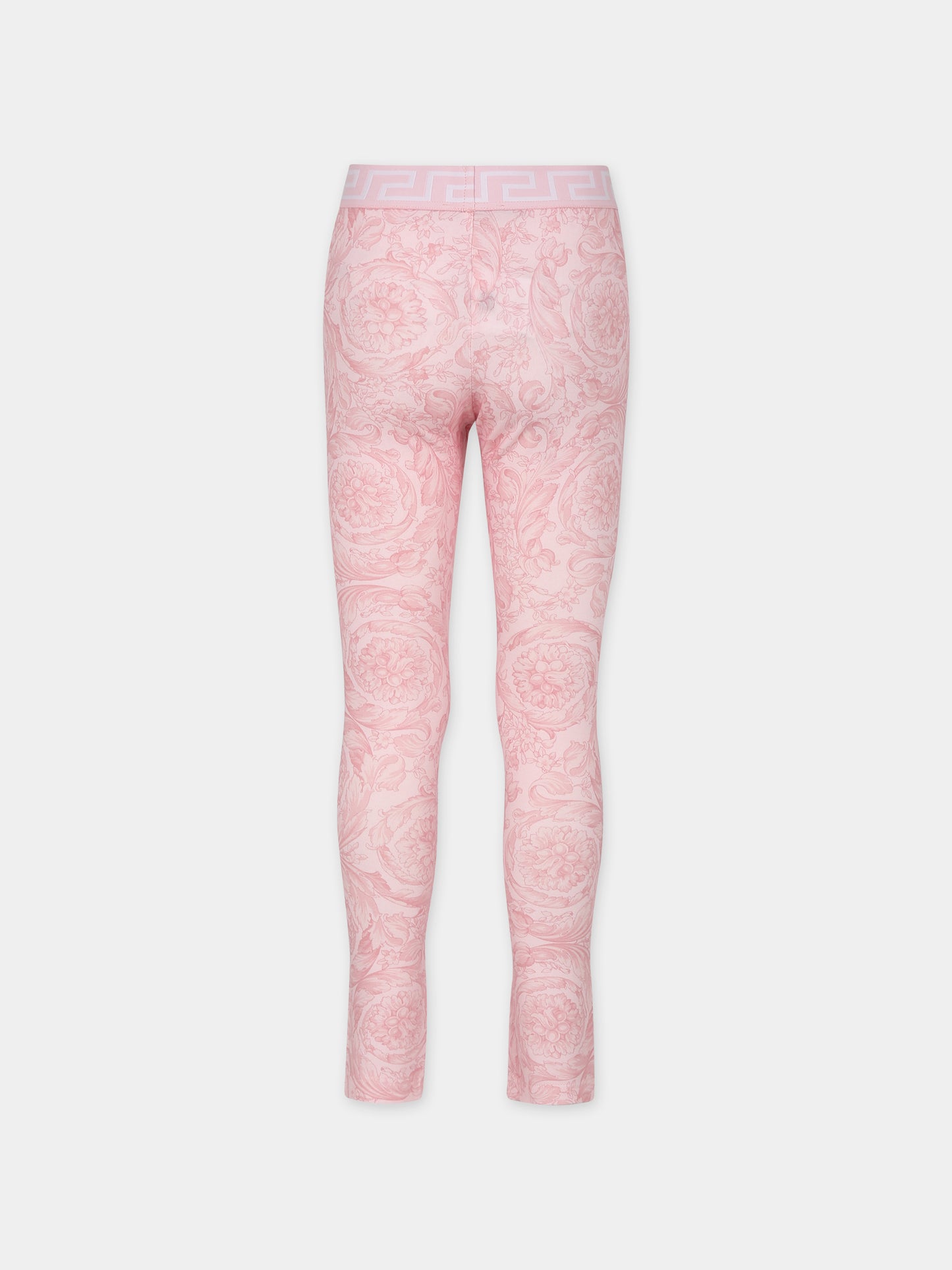 Leggings rosa per bambina con stampa barocco all-over,Versace,1000364 1A10099 5P950