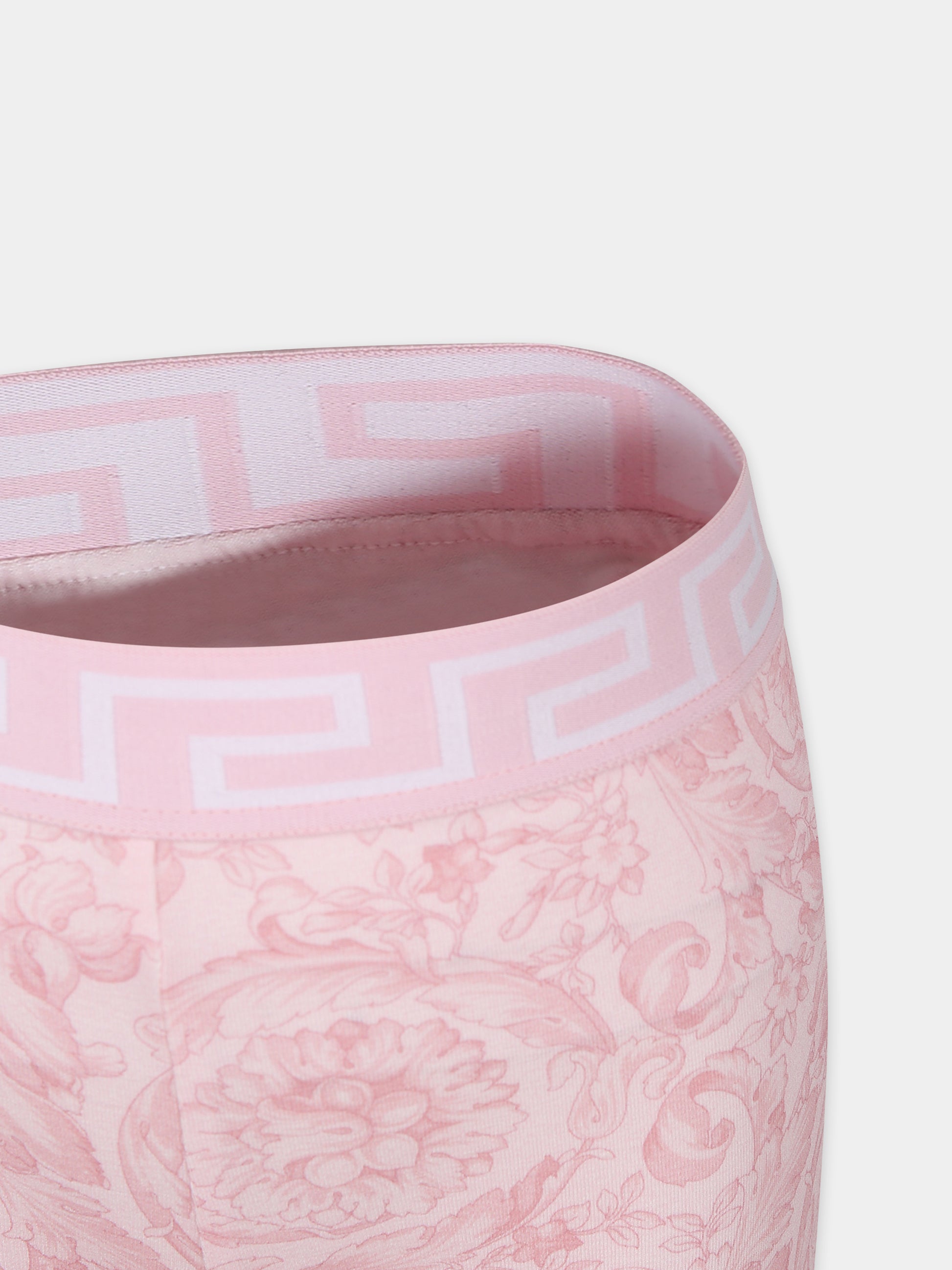 Leggings rosa per bambina con stampa barocco all-over,Versace,1000364 1A10099 5P950
