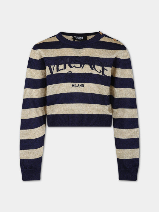 Mglione per bambina con logo e dettagli lurex,Versace,1013778 1A09685 2U500